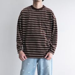 Velvet Border Long Sleeve Tee -Tシャツ-（Brown×Navy / ブラウン×ネイビー）