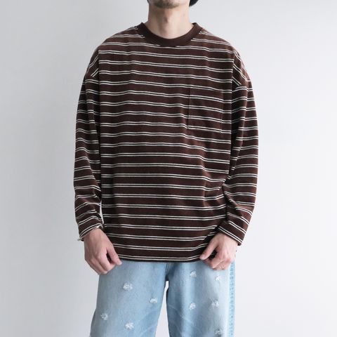 Velvet Border Long Sleeve Tee -Tシャツ-（Brown×Navy / ブラウン×ネイビー）