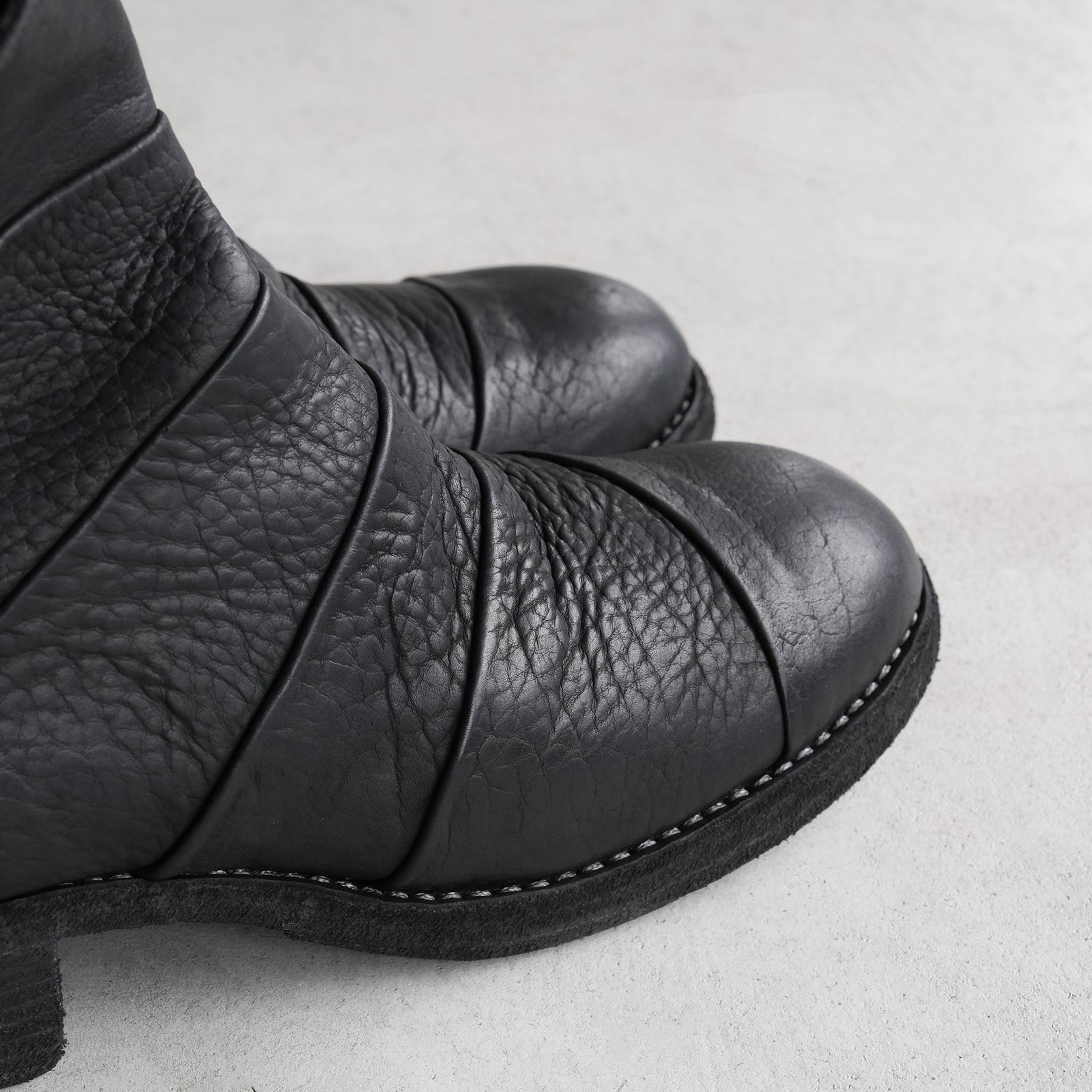 367ZB Bison Full Grain Lined Folded Back Zip Boot -ブーツ-（Black / ブラック）