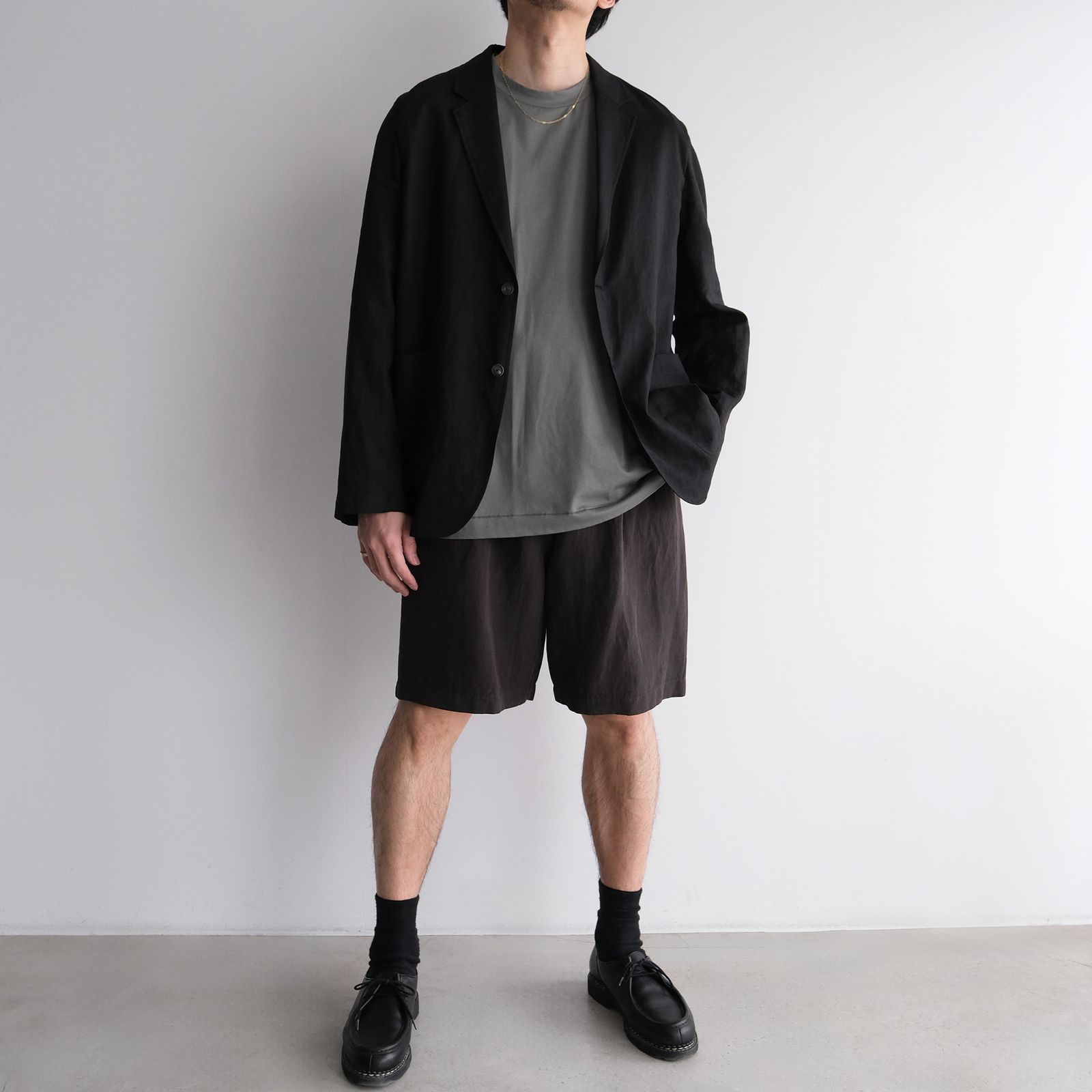 Cotton Linen Voile Loose Fit Shorts -パンツ-（Charcoal Gray / チャコールグレー）