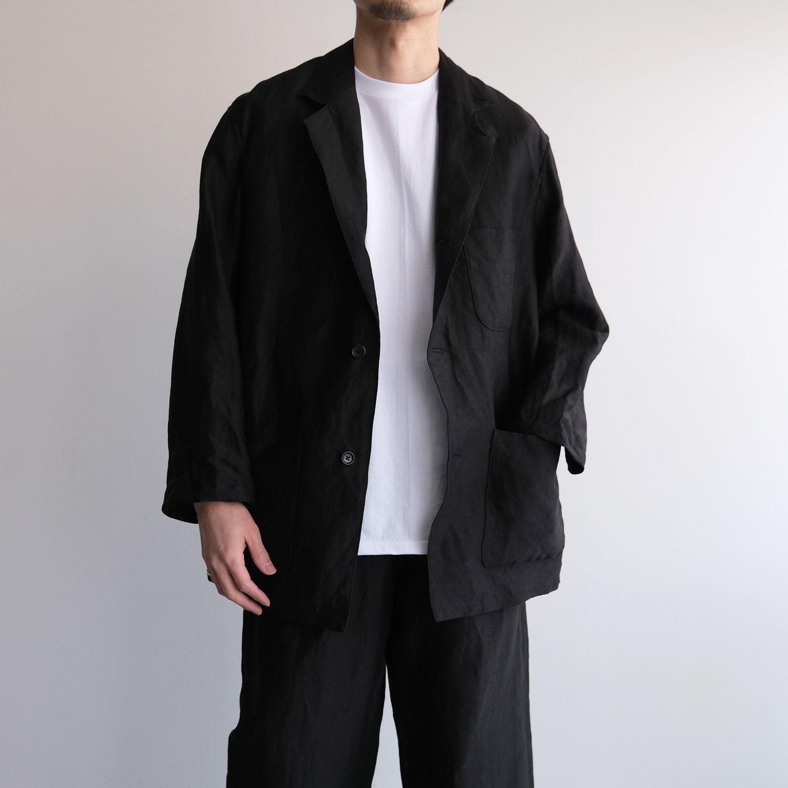 Linen Cupro Back Satin Work Jacket -ジャケット-（Black / ブラック）GM261-20370