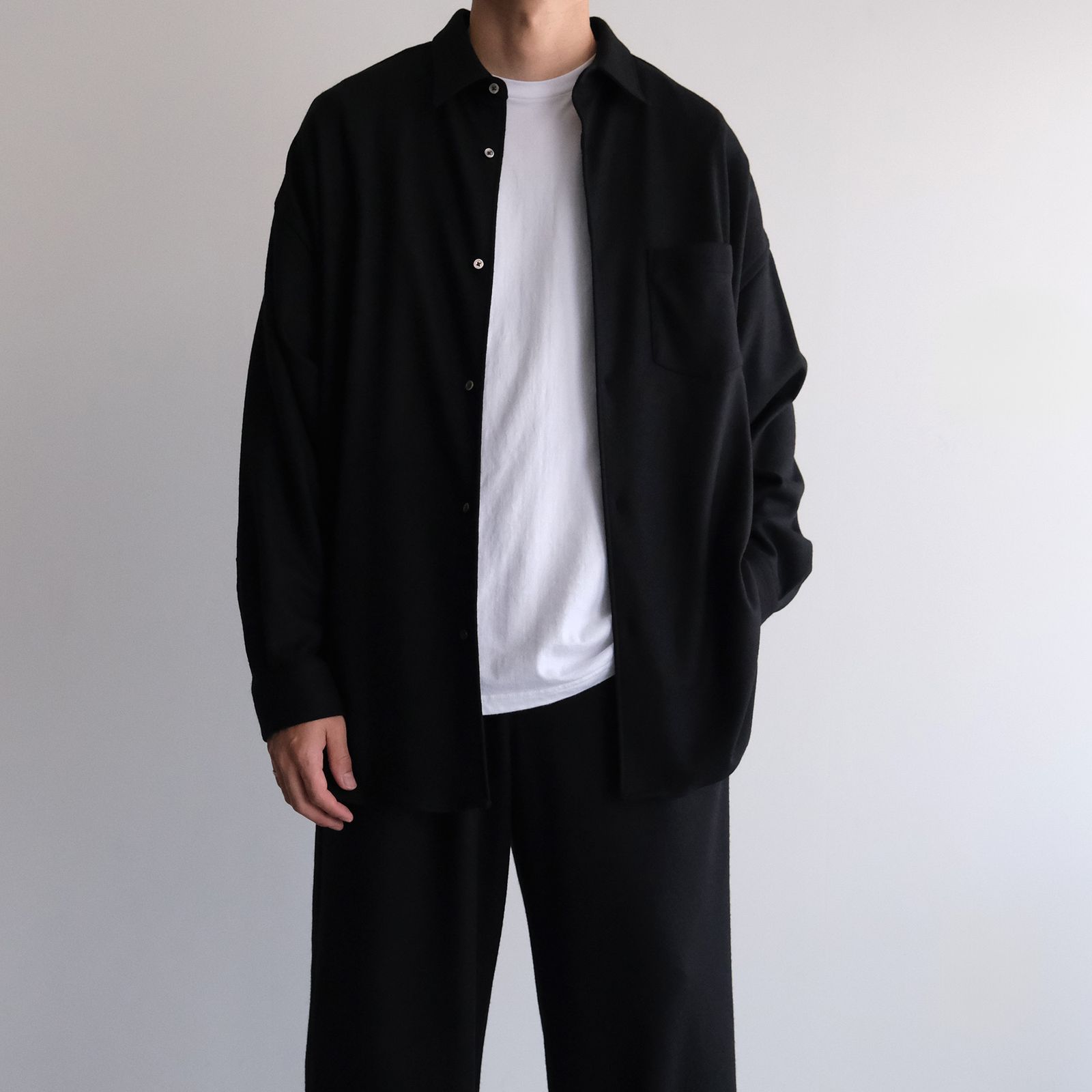 Wool Smooth Flannel Oversized Regular Collar Shirt -オーバーサイズシャツ-（Black / ブラック）GU253-50221B