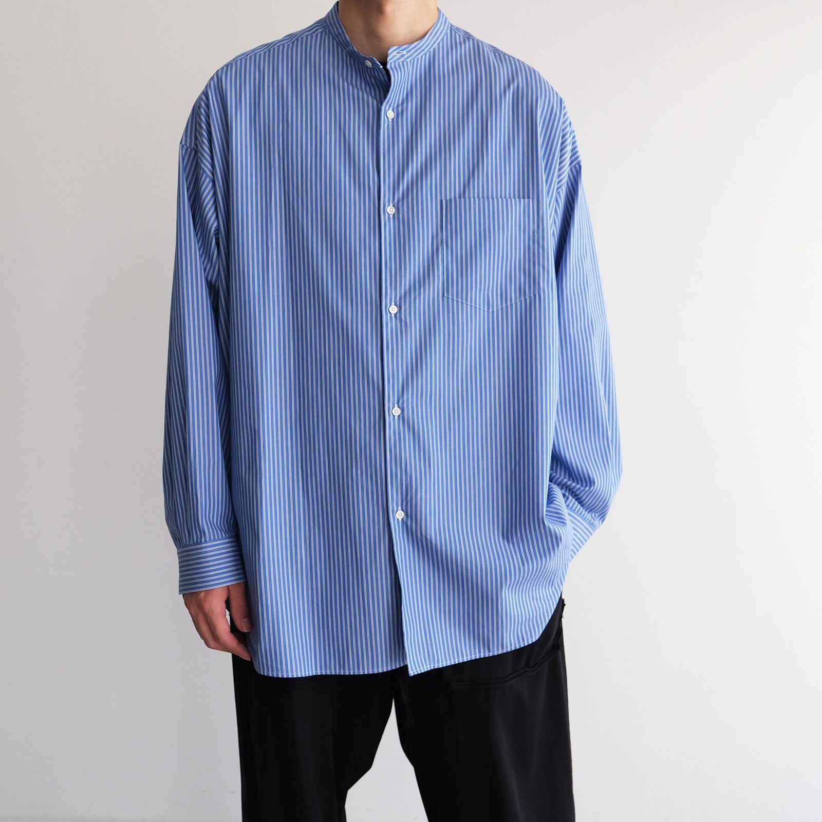 Sidogras L/S Oversized Band Collar Shirt -シャツ-（Blue Stripe / ブルーストライプ）