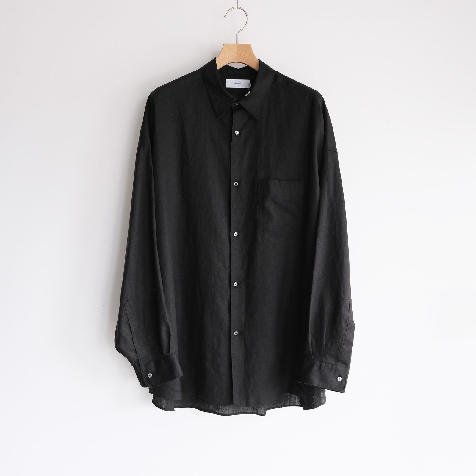 Linen L/S Oversized Regular Collar Shirt -シャツ-（Black / ブラック）GM262-50039B