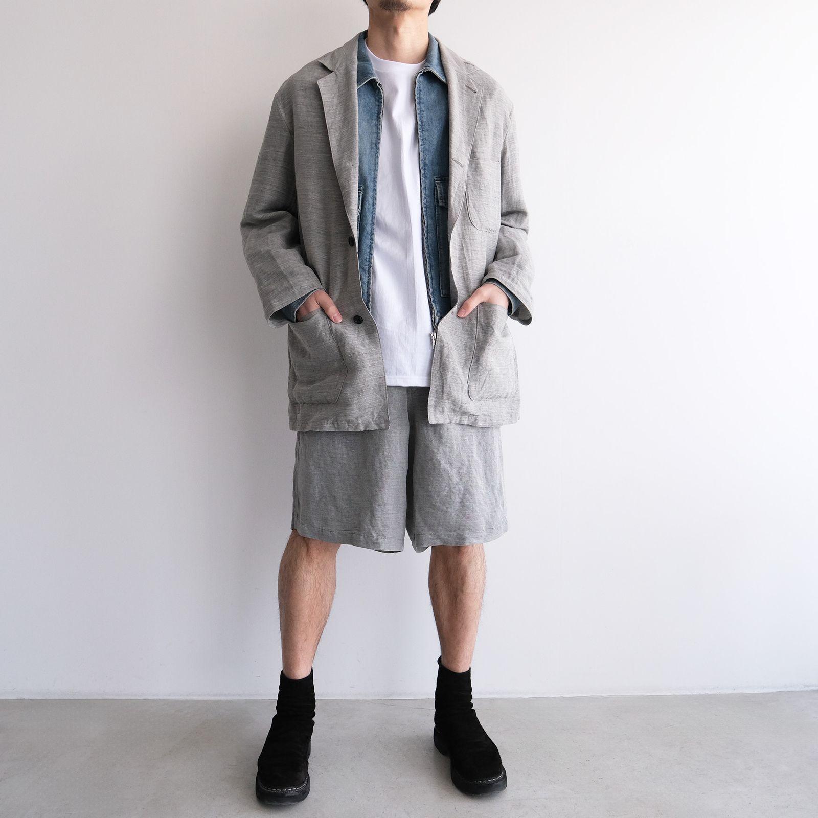 Linen Cupro Hopsack Military Shorts -ショーツ-（Gray / グレー）GM261-40378