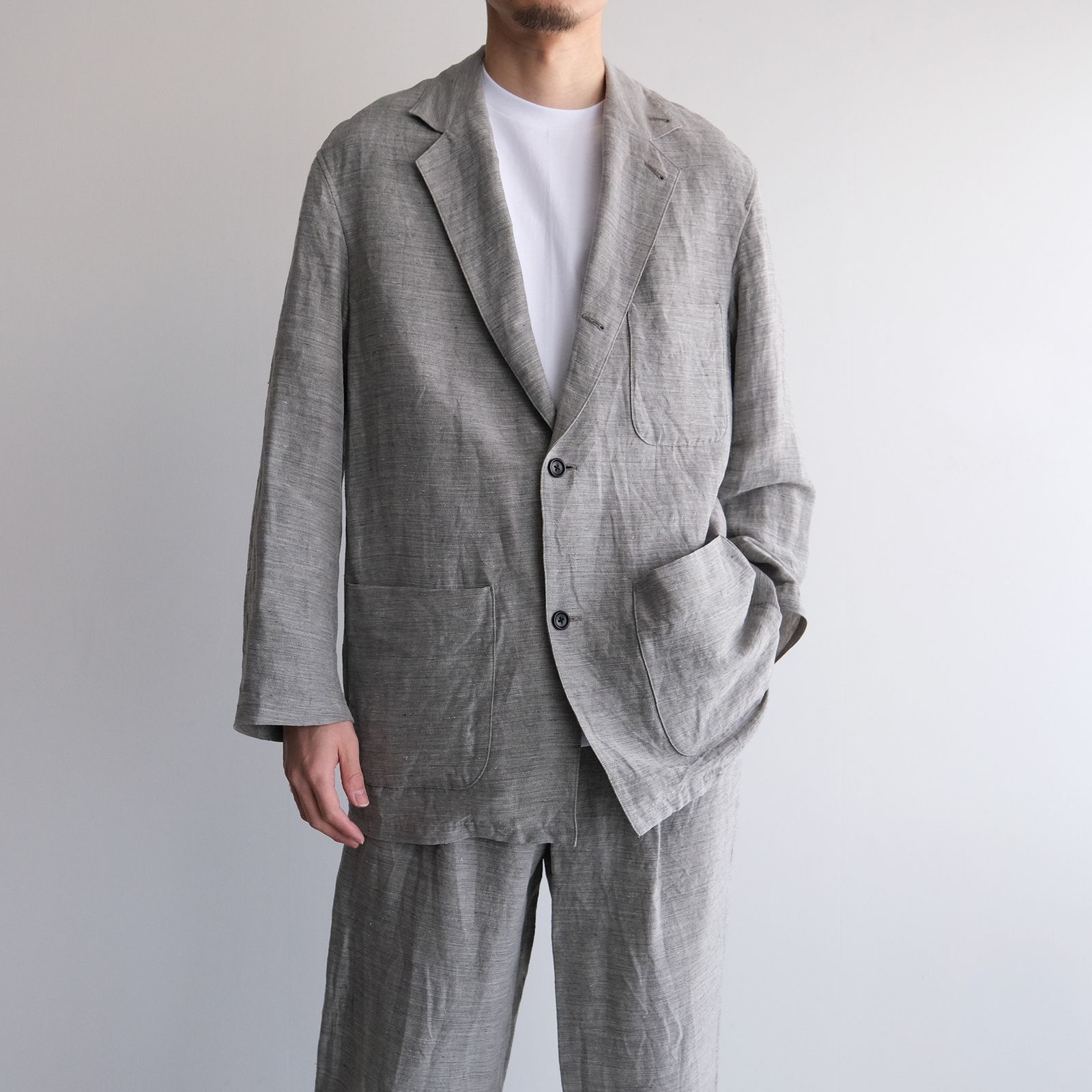Linen Cupro Back Satin Work Jacket -ジャケット-（Gray / グレー）GM261-20370