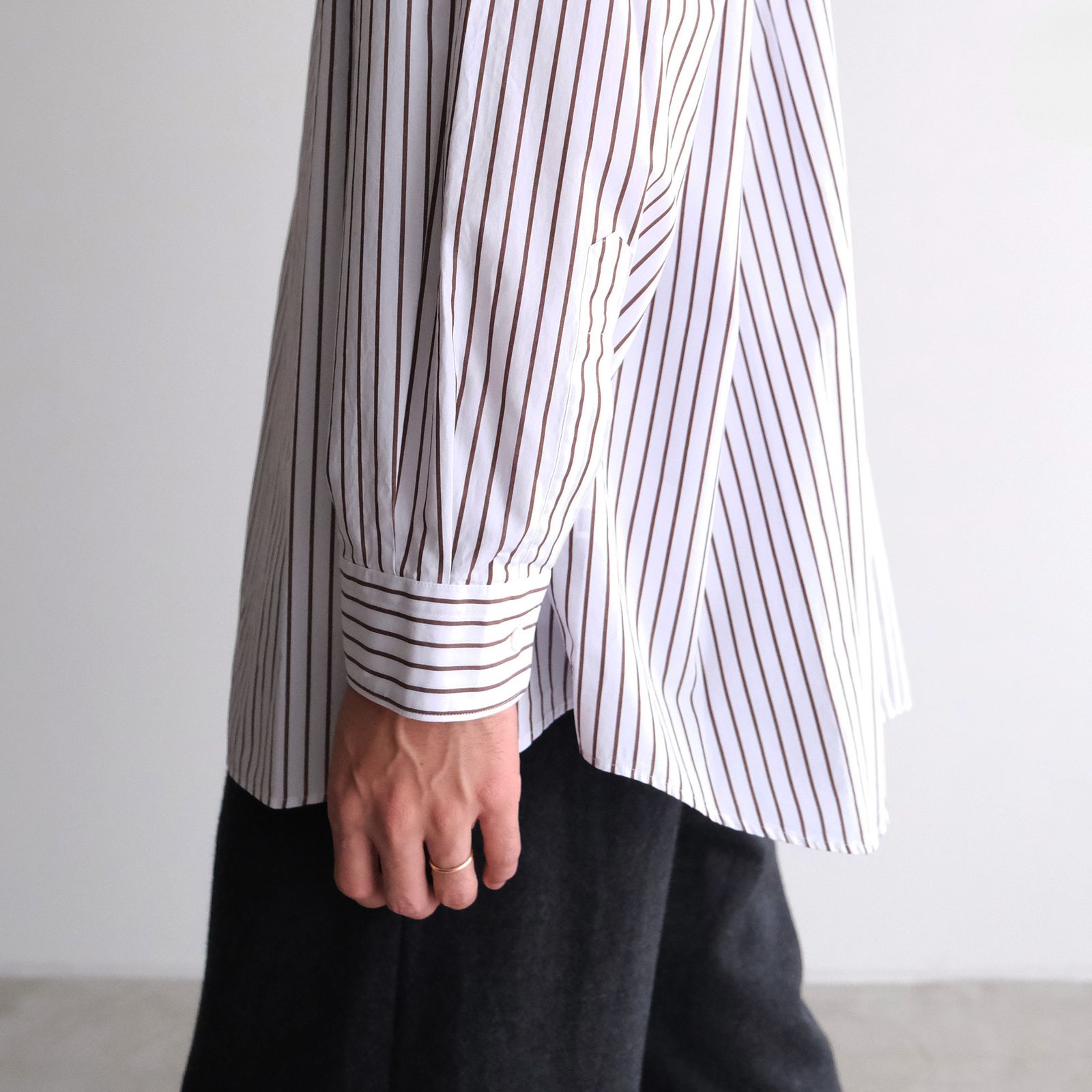 Graphpaper - Sidogras Stripe L/S Oversized Band Collar Shirt