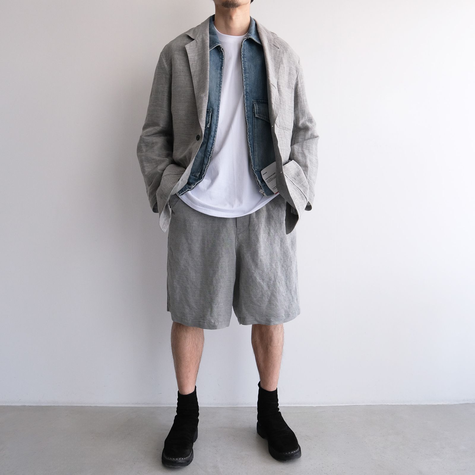 Linen Cupro Hopsack Military Shorts -ショーツ-（Gray / グレー）GM261-40378