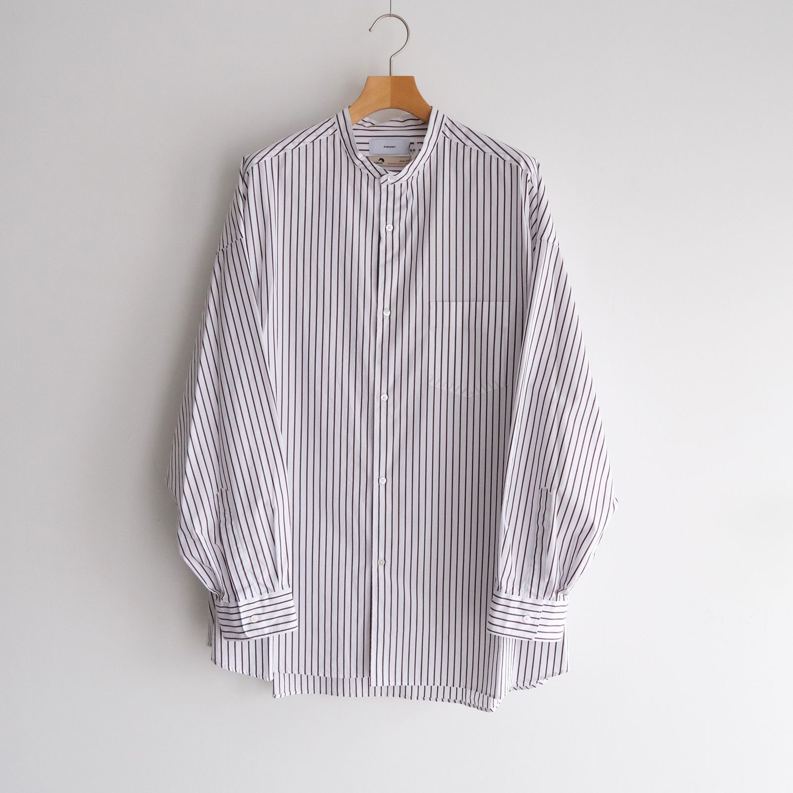 Graphpaper - Sidogras Stripe L/S Oversized Band Collar Shirt