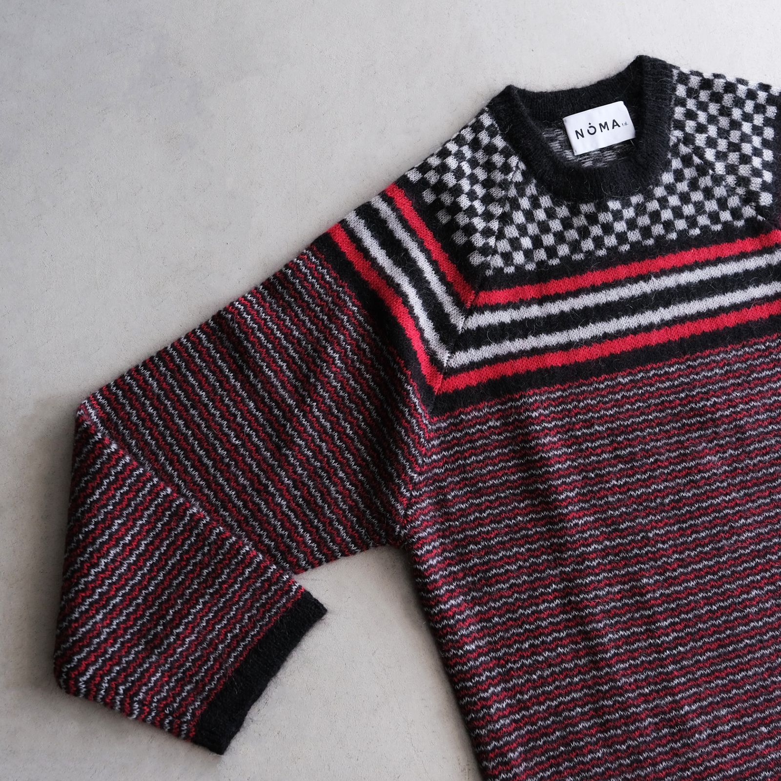 Checker & Stripe Sweater -ニット-（Red / レッド）