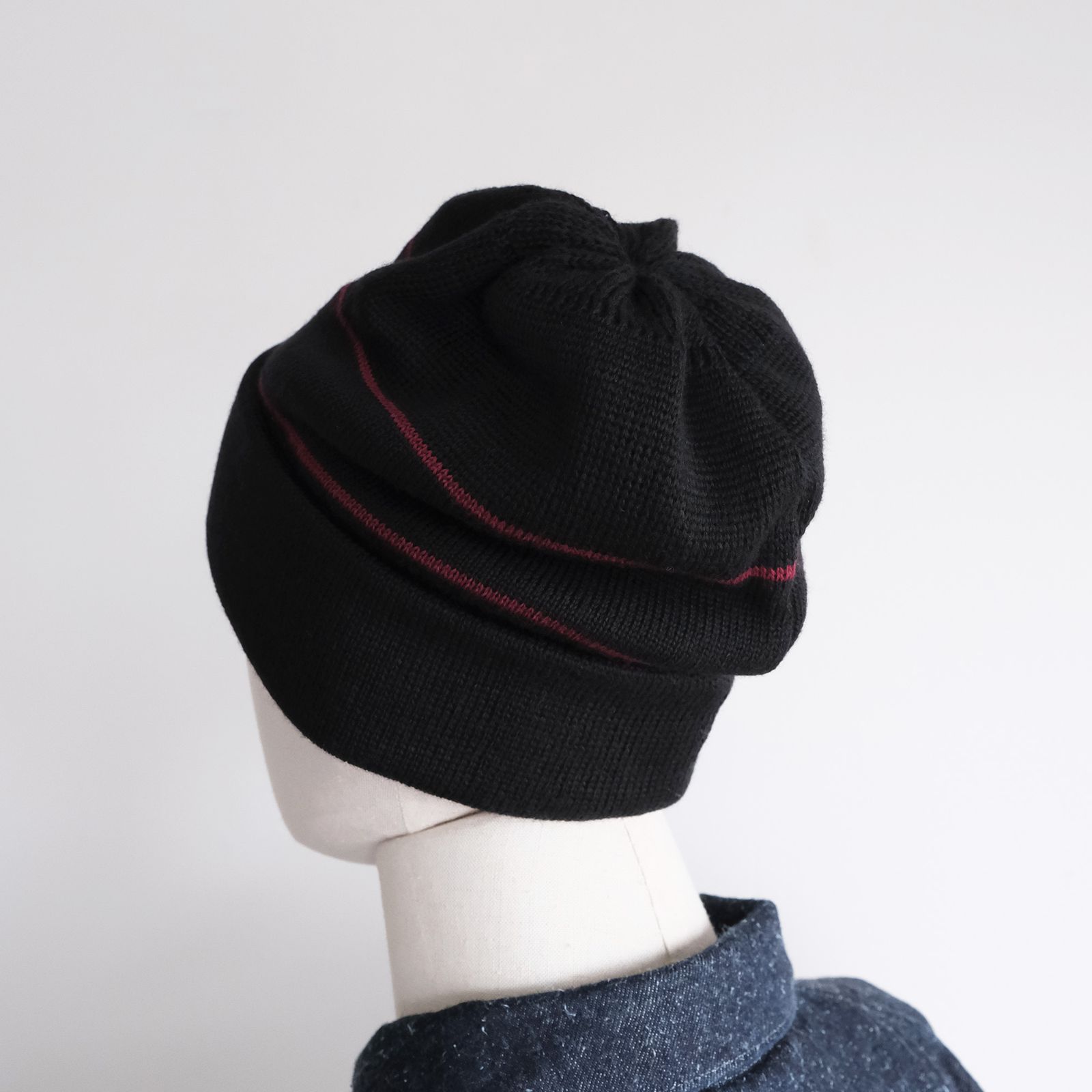 2 Line Merino Wool Knit -ニットキャップ-（Black×Wine / ブラック×ワイン）