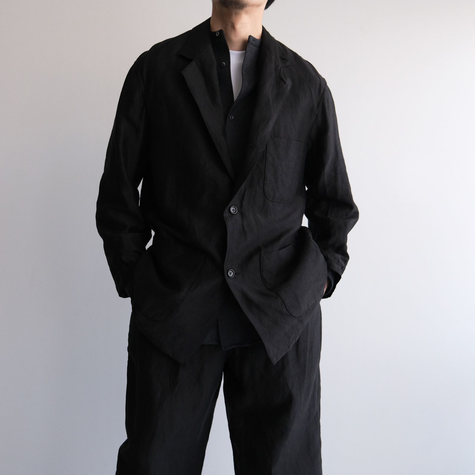 Linen Cupro Back Satin Work Jacket -ジャケット-（Black / ブラック）GM261-20370