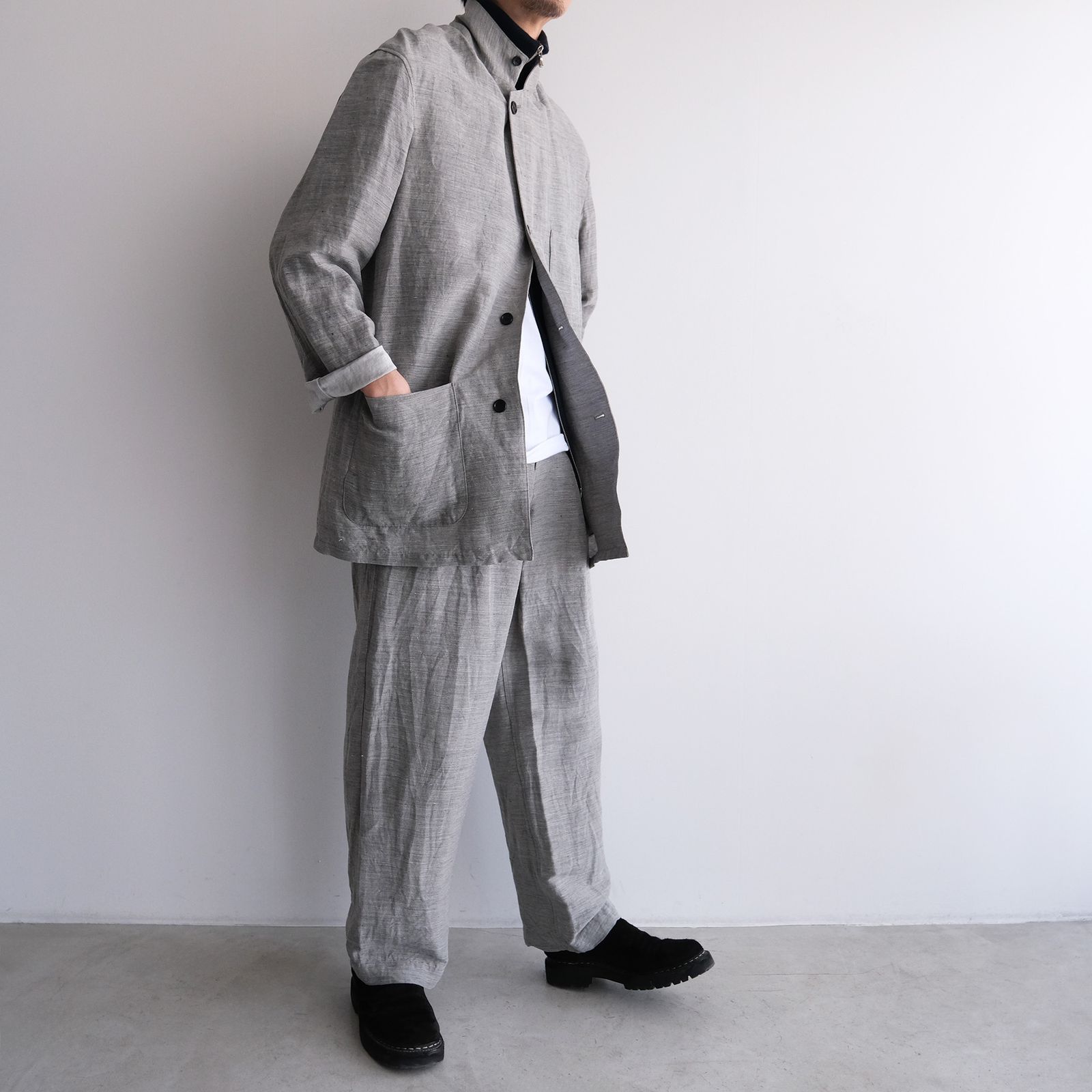 Linen Cupro Back Satin Belted Pants -パンツ-（Gray / グレー）GM261-40371