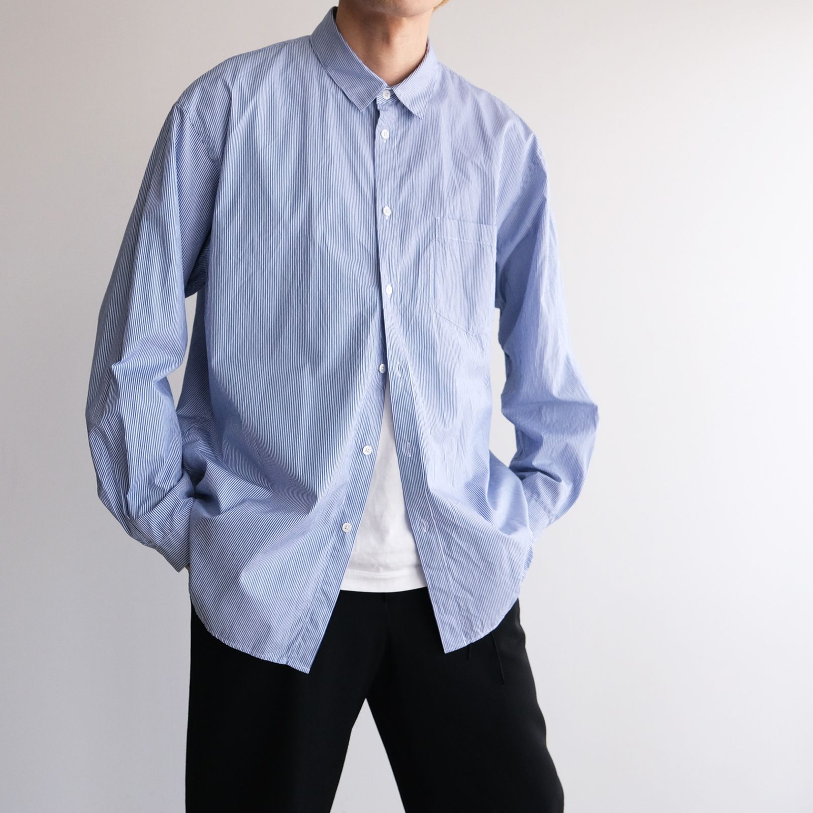 Gize Broad Washed Shirt -シャツ-（Navy Stripe / ネイビーストライプ）