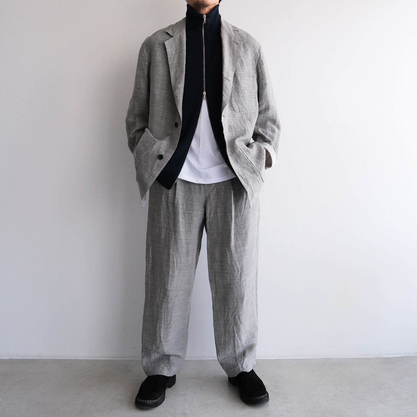 Linen Cupro Back Satin Belted Pants -パンツ-（Gray / グレー）GM261-40371