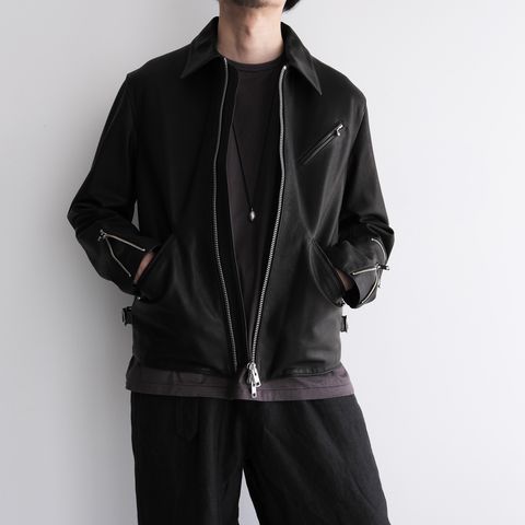 Front Zip Riders Jacket -ライダースジャケット-（Black / Lining Brown）