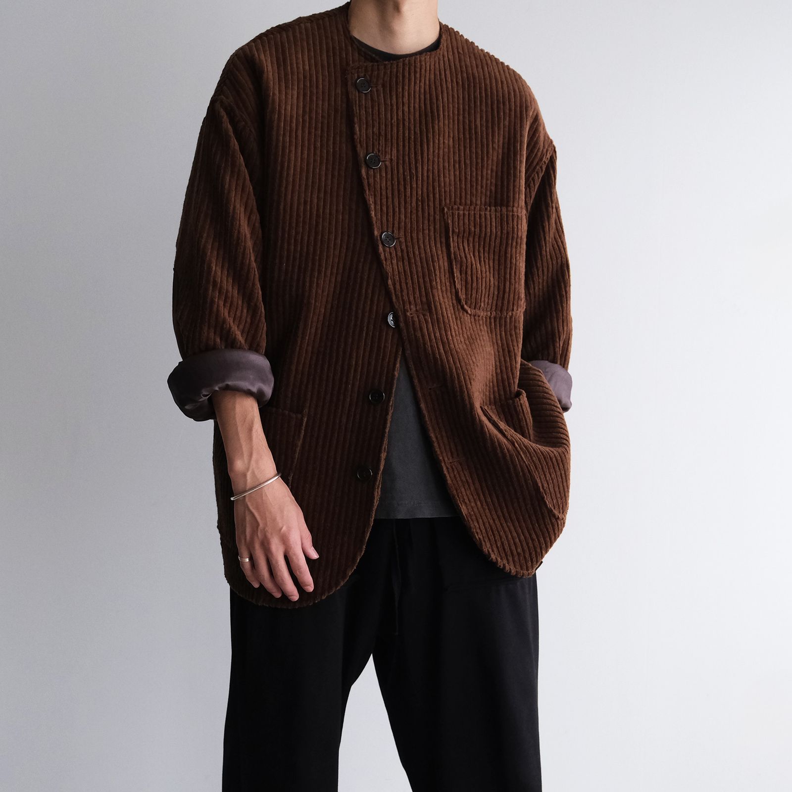 Corduroy Collarless Jacket -ジャケット-（Brown / ブラウン）