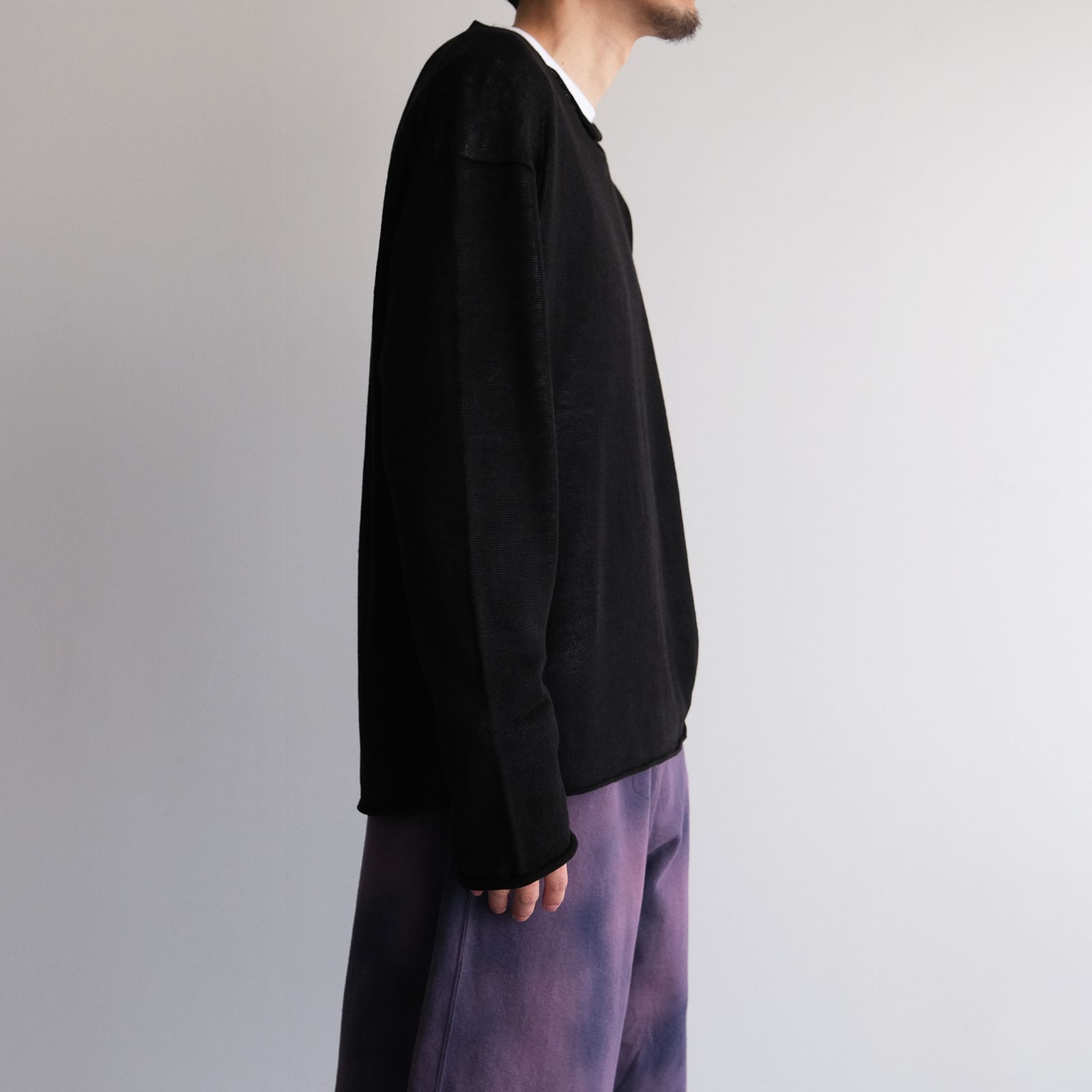 Linen Over Size Pull Over -ニット-（Black / ブラック）
