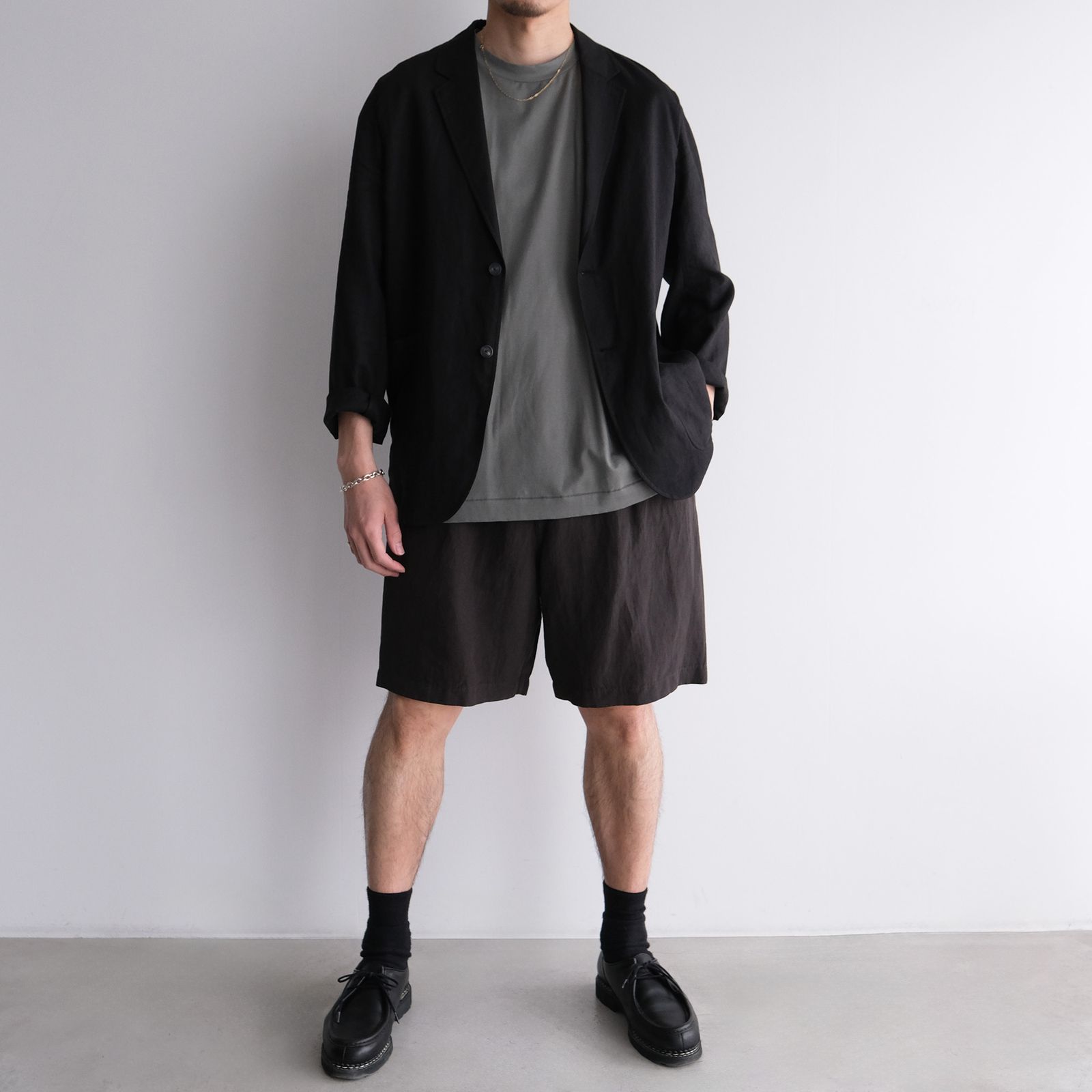 Cotton Linen Voile Loose Fit Shorts -パンツ-（Charcoal Gray / チャコールグレー）