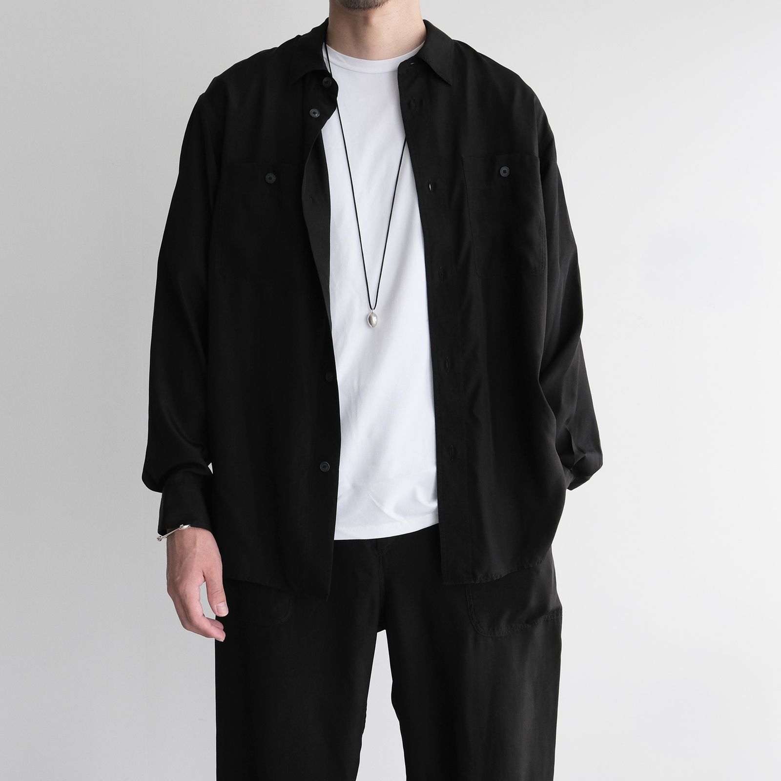 Fibril Silk Tafta Work Shirt -シャツ-（Black / ブラック）