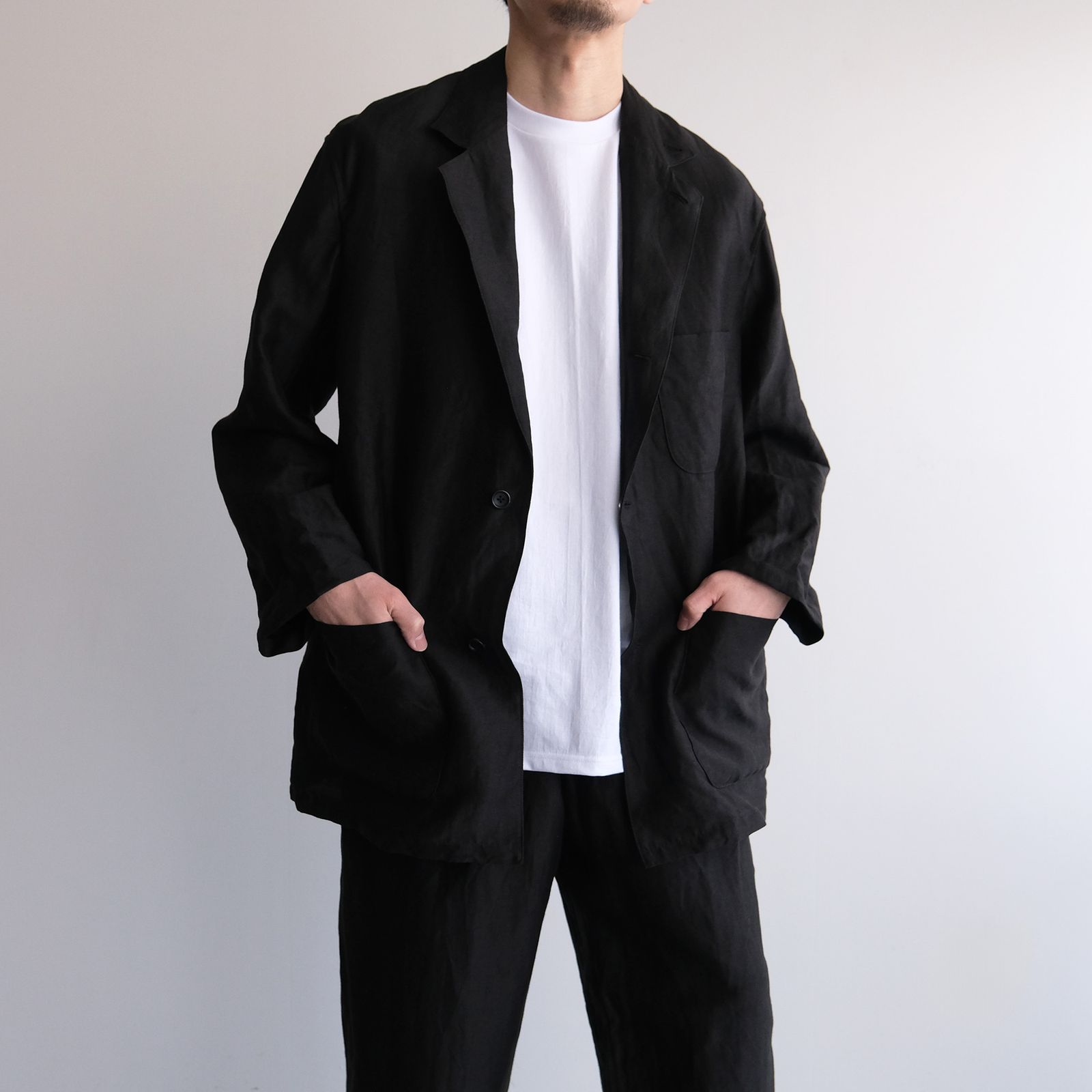 Linen Cupro Back Satin Work Jacket -ジャケット-（Black / ブラック）GM261-20370