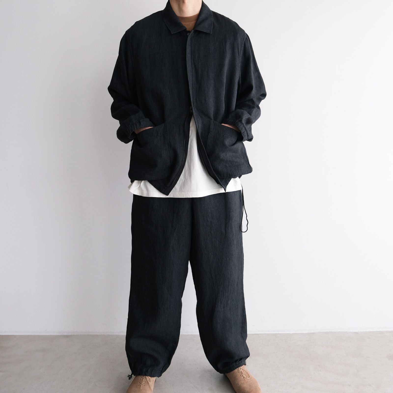 ATON - Hard Linen Utility Pants -パンツ-（Charcoal Gray