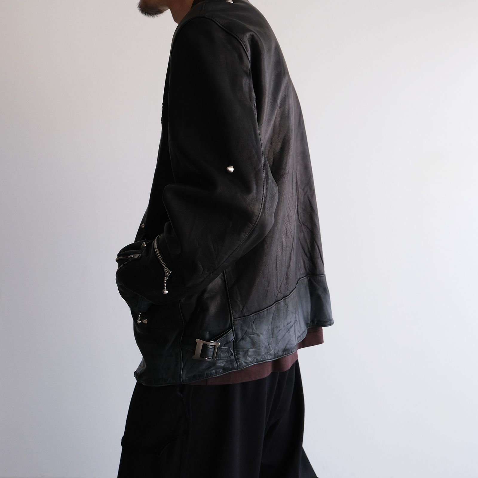 Hand Dyed Studded Riders Jacket -ライダースジャケット-（Black / ブラック）
