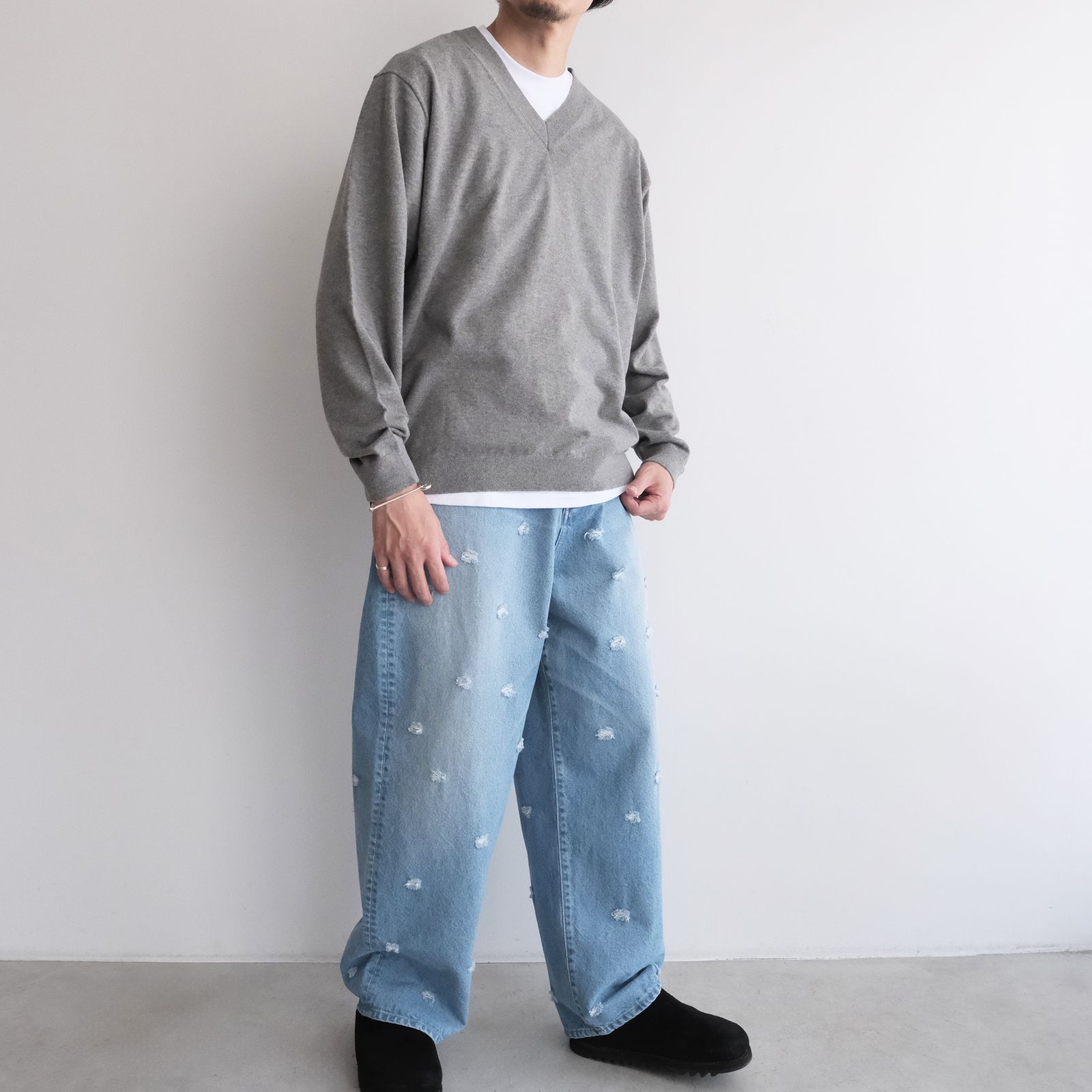 Cotton Yak Knit V-Neck Sweater -セーター-（Gray / グレー）