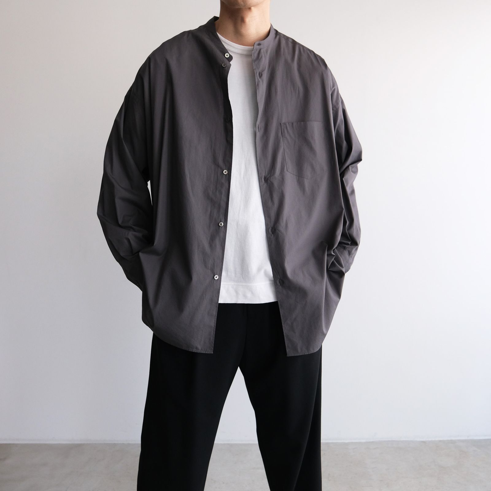 Broad L/S Oversized Band Collar Shirt -シャツ-（C.Gray / C.グレー）