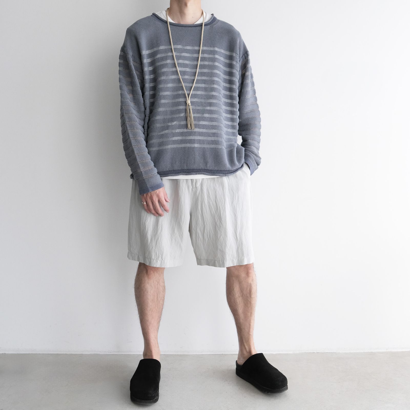 Cotton Linen Voile Loose Fit Shorts -パンツ-（Sax / サックス）