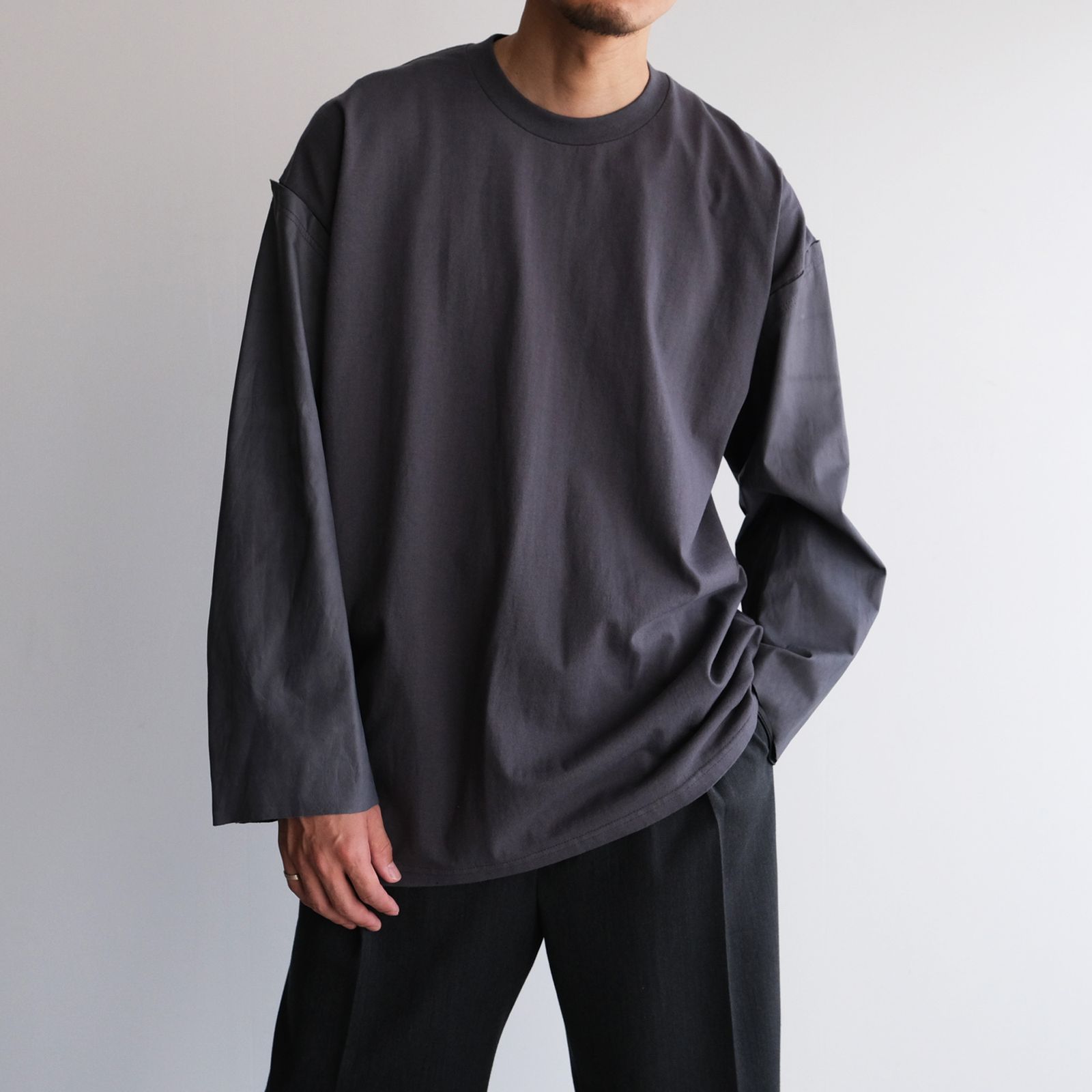 Washable Leather Sleeve：L/S T-Shirts -Tシャツ（Gray / グレー）