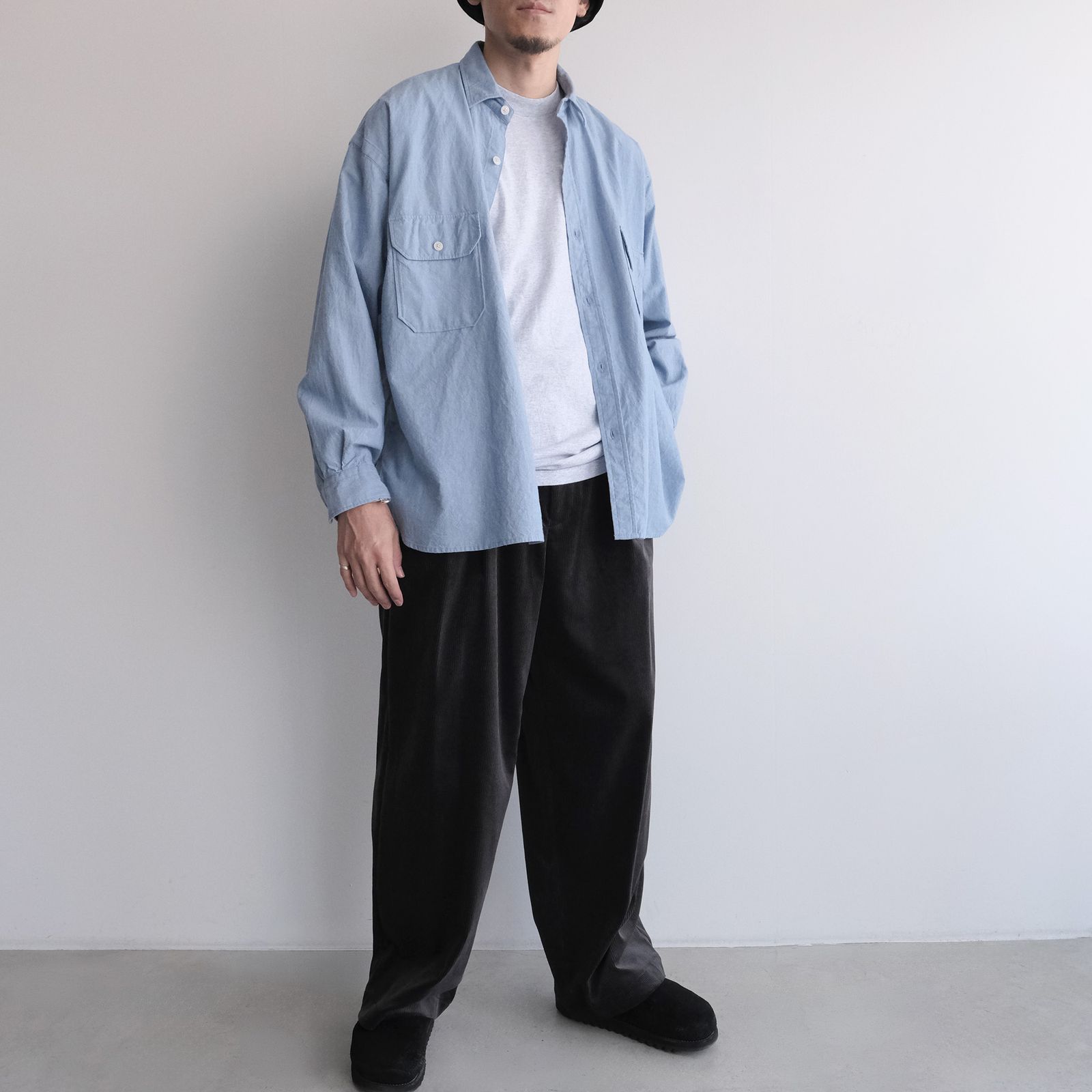 Suvin Corduroy Wide Straight Trousers -パンツ-（Gray / グレー）GU263-40213B