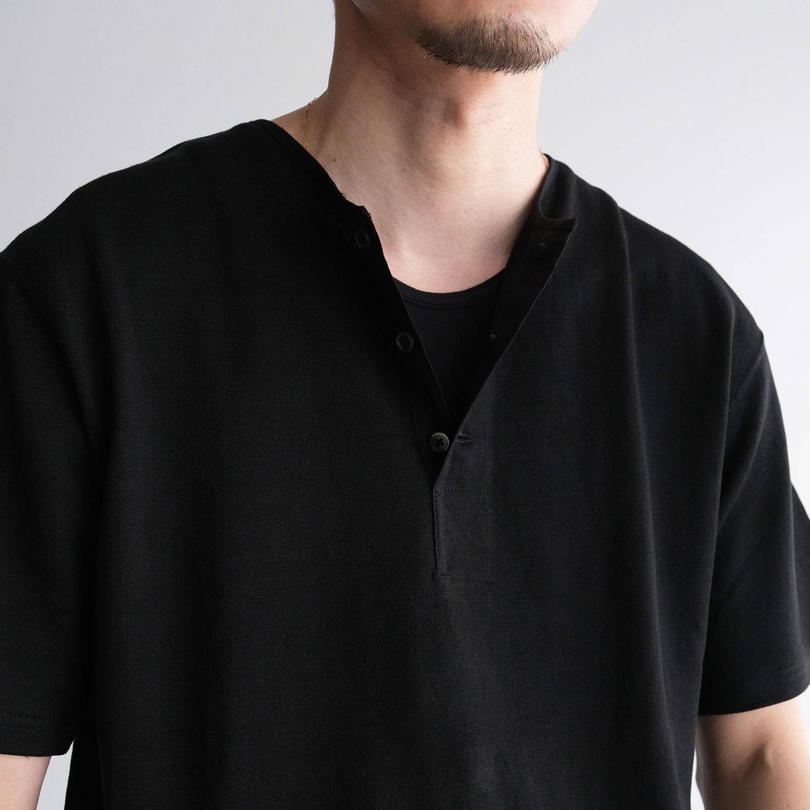 Linen 10oz Henry Neck Pullover -Tシャツ-（Black / ブラック）