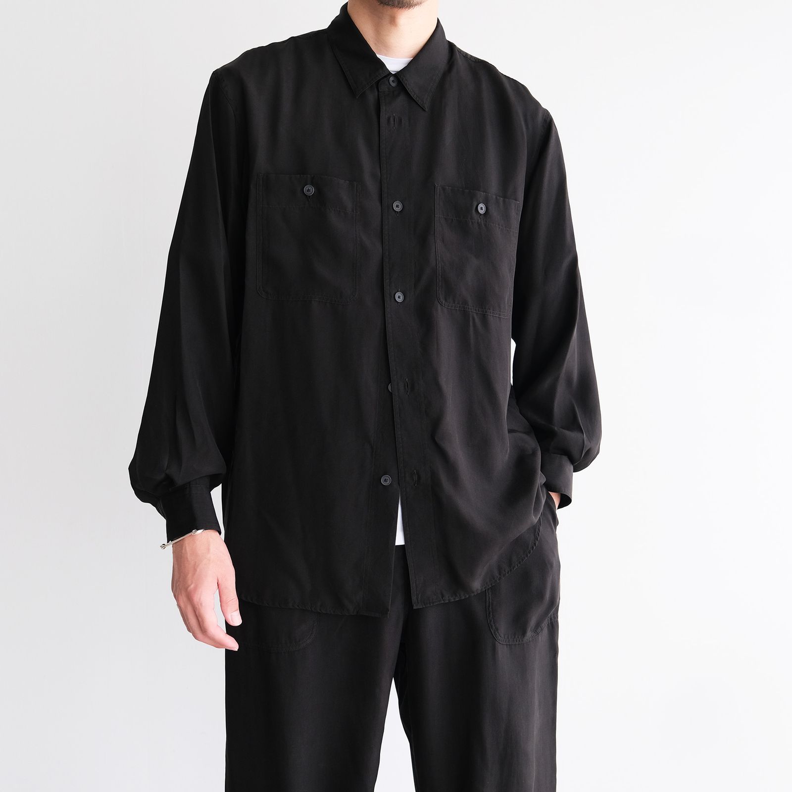 Fibril Silk Tafta Work Shirt -シャツ-（Black / ブラック）