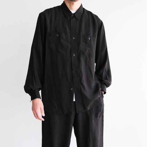 Fibril Silk Tafta Work Shirt -シャツ-（Black / ブラック）