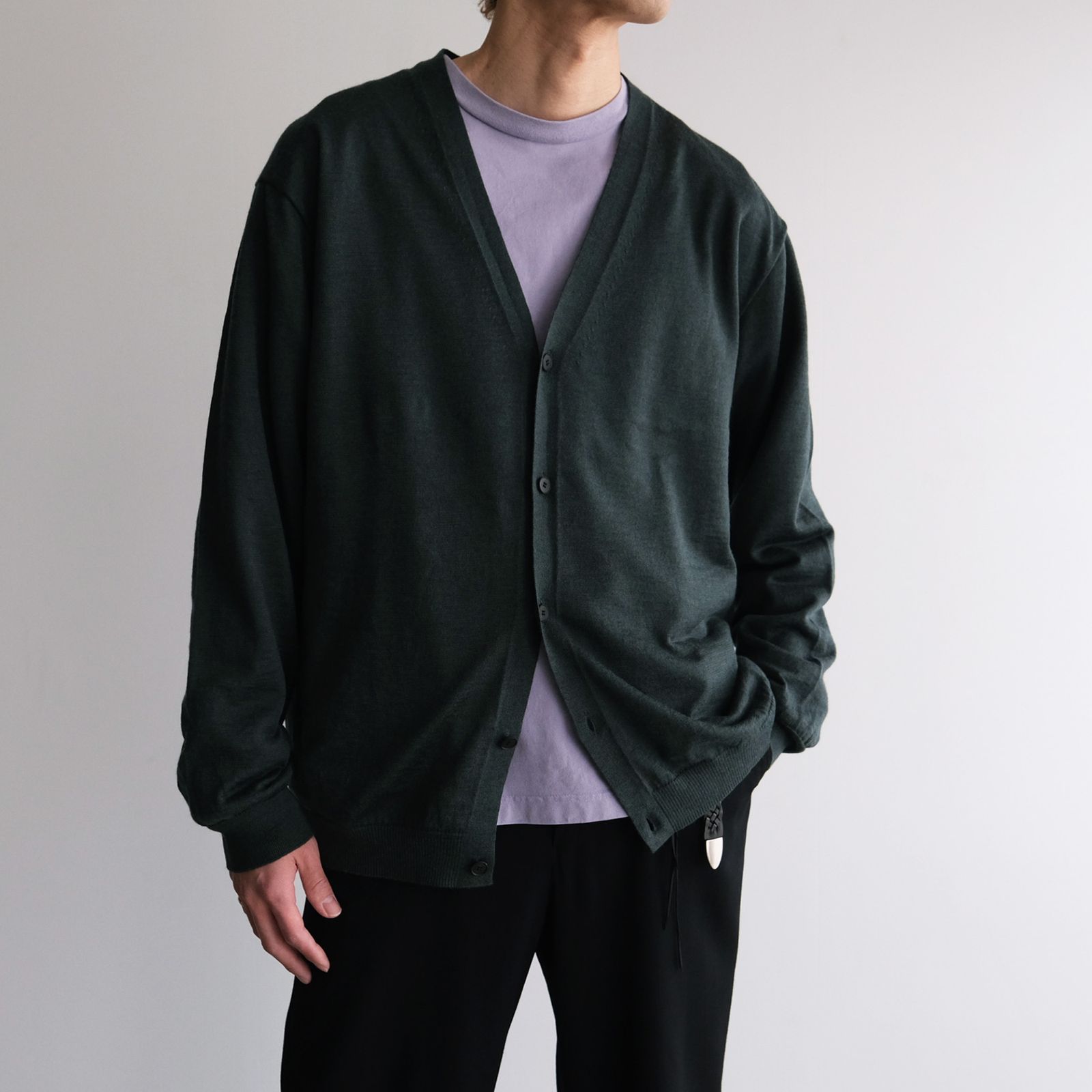 Ramie Cashimere V-Neck Knit Cardigan -ニット-（Green / グリーン）