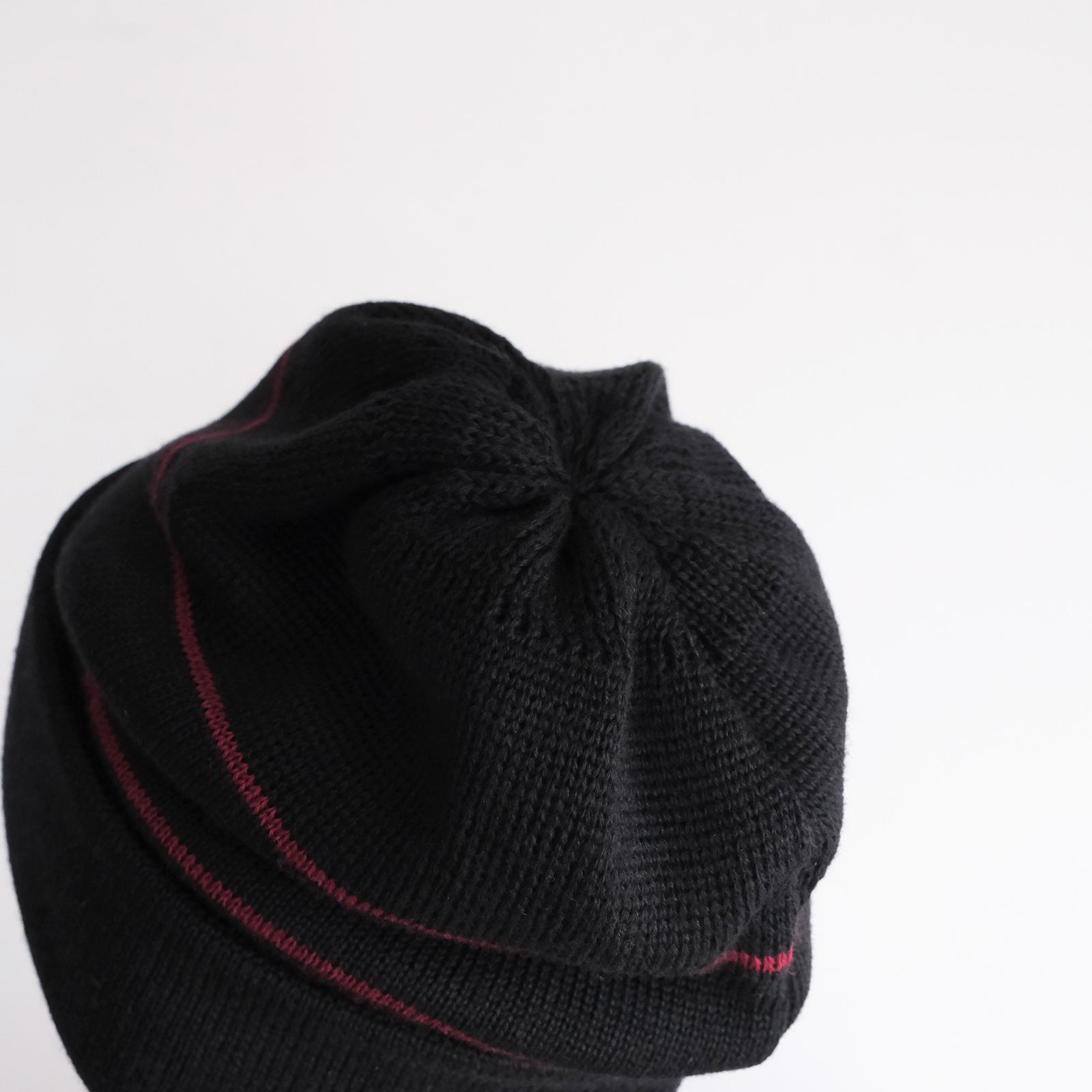 2 Line Merino Wool Knit -ニットキャップ-（Black×Wine / ブラック×ワイン）