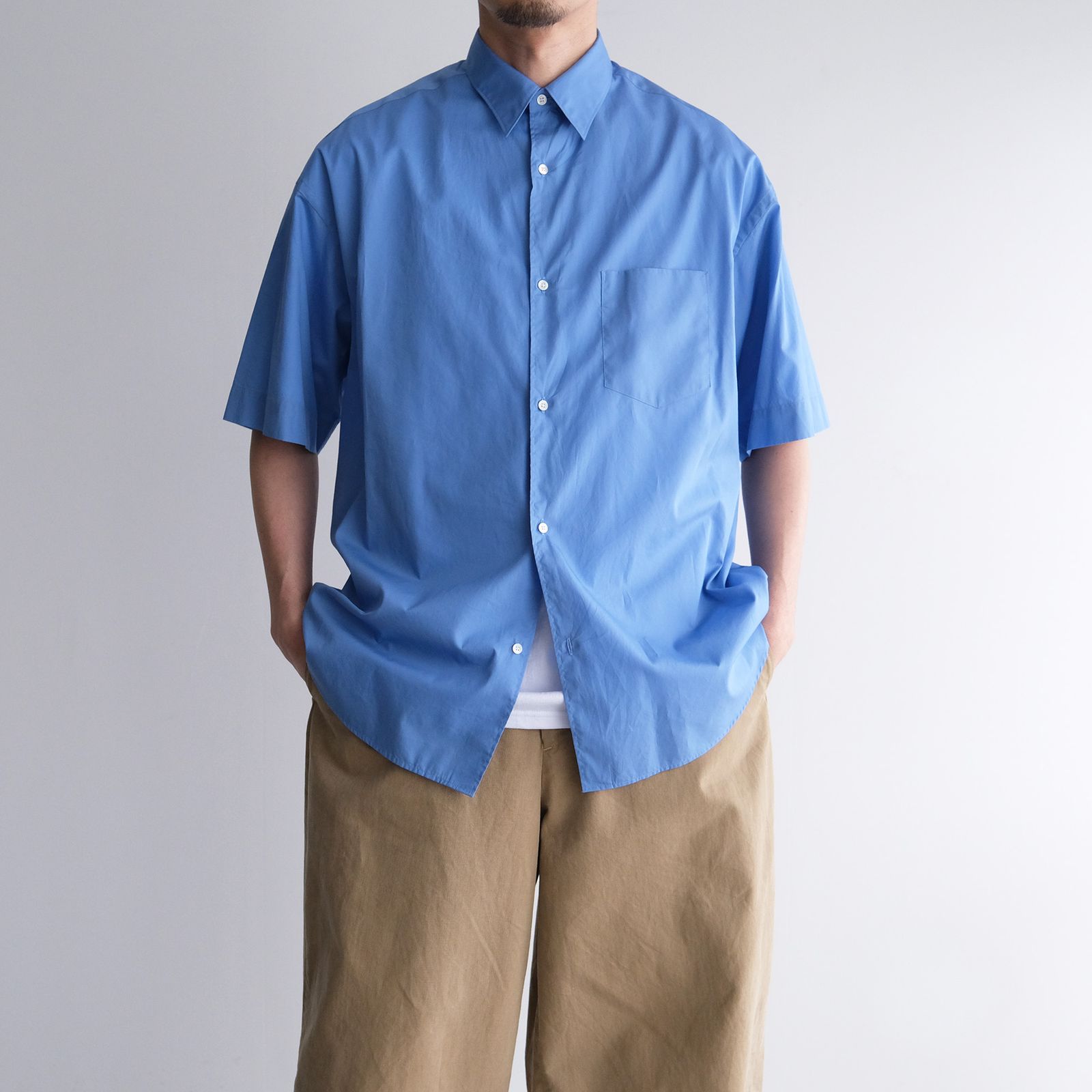 Broad S/S Oversized Regular Collar Shirt -シャツ-（Blue / ブルー）GM261-50003B