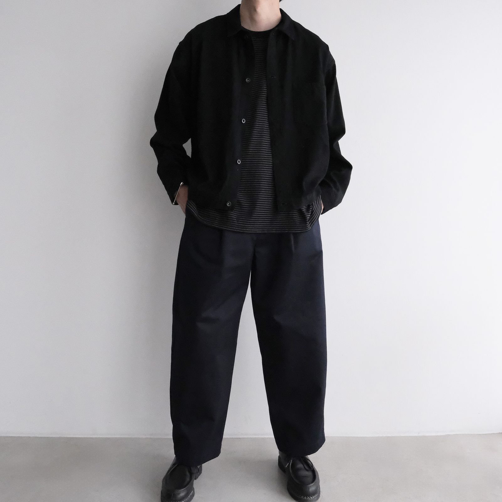 Fine Wool Border L/S Crew Neck Tee -Tシャツ-（Black×Gray / ブラック×グレー）GU263-70158B