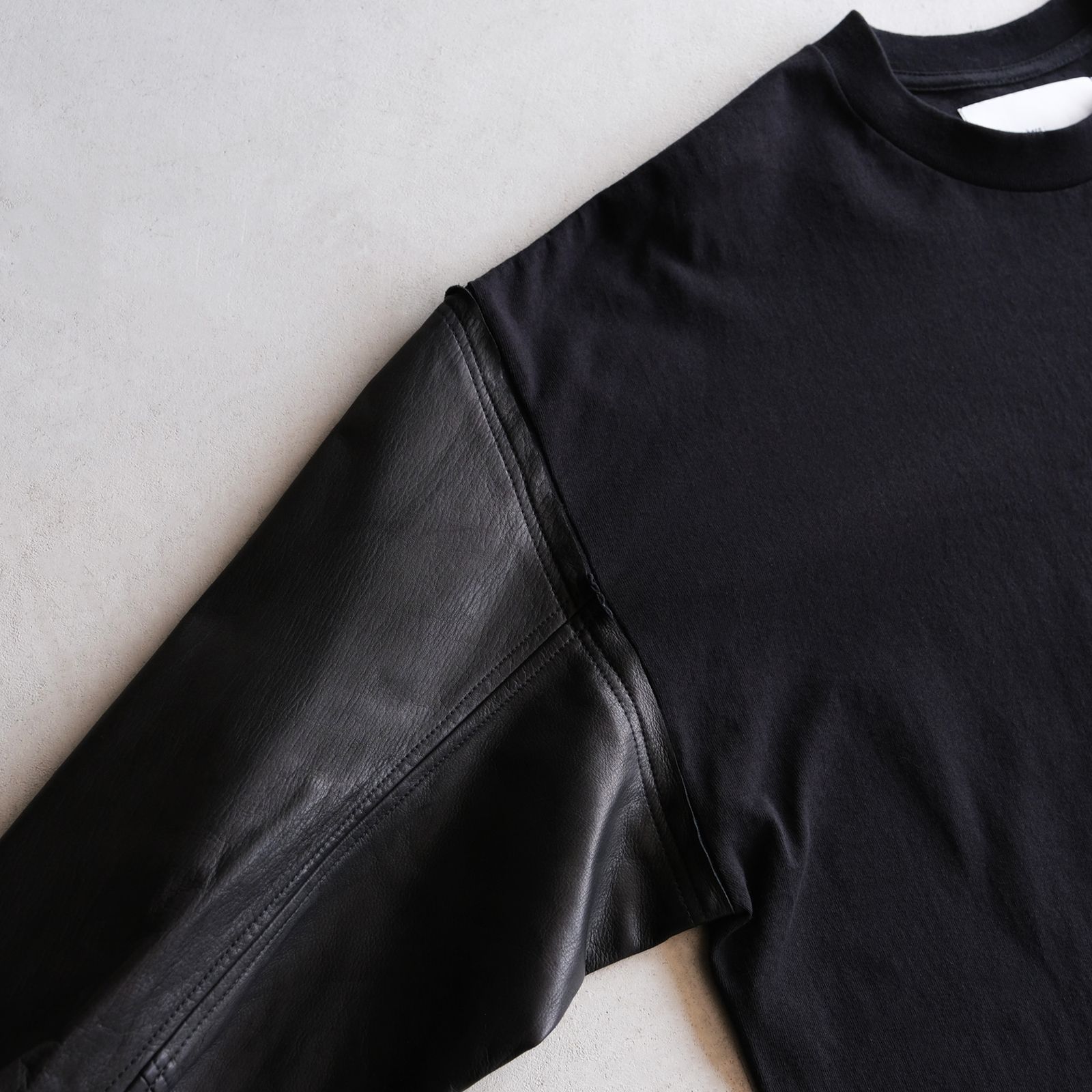 Washable Leather Sleeve：L/S T-Shirts -Tシャツ（Black / ブラック）