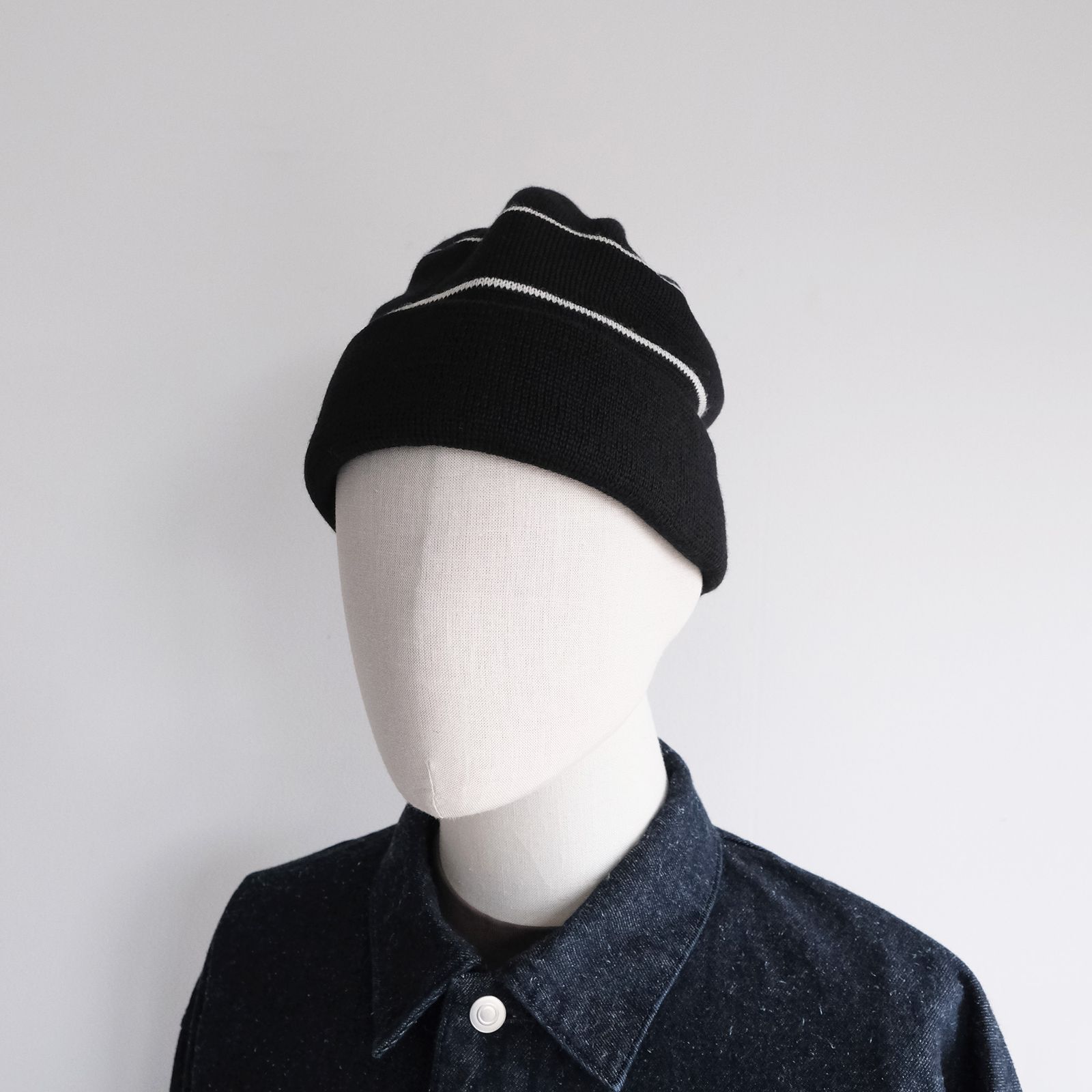 2 Line Merino Wool Knit -ニットキャップ-（Black×White / ブラック×ホワイト）
