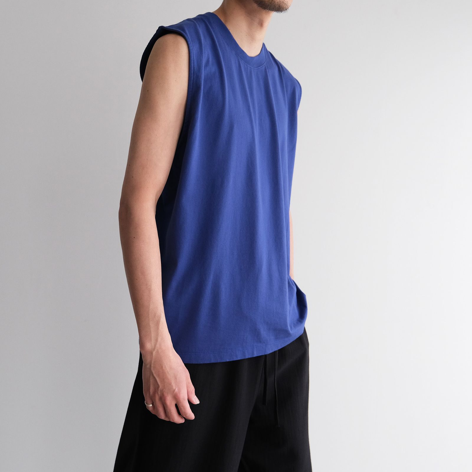 Giza Cotton No Sleeve T-Shirt -ノースリーブ-（Blue / ブルー）