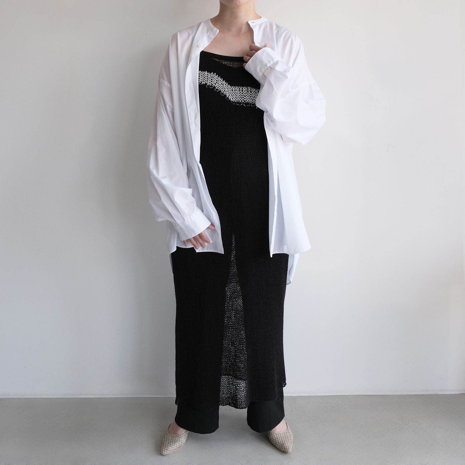 Mesh Knit Slip Dress -ワンピース-（Black / ブラック）