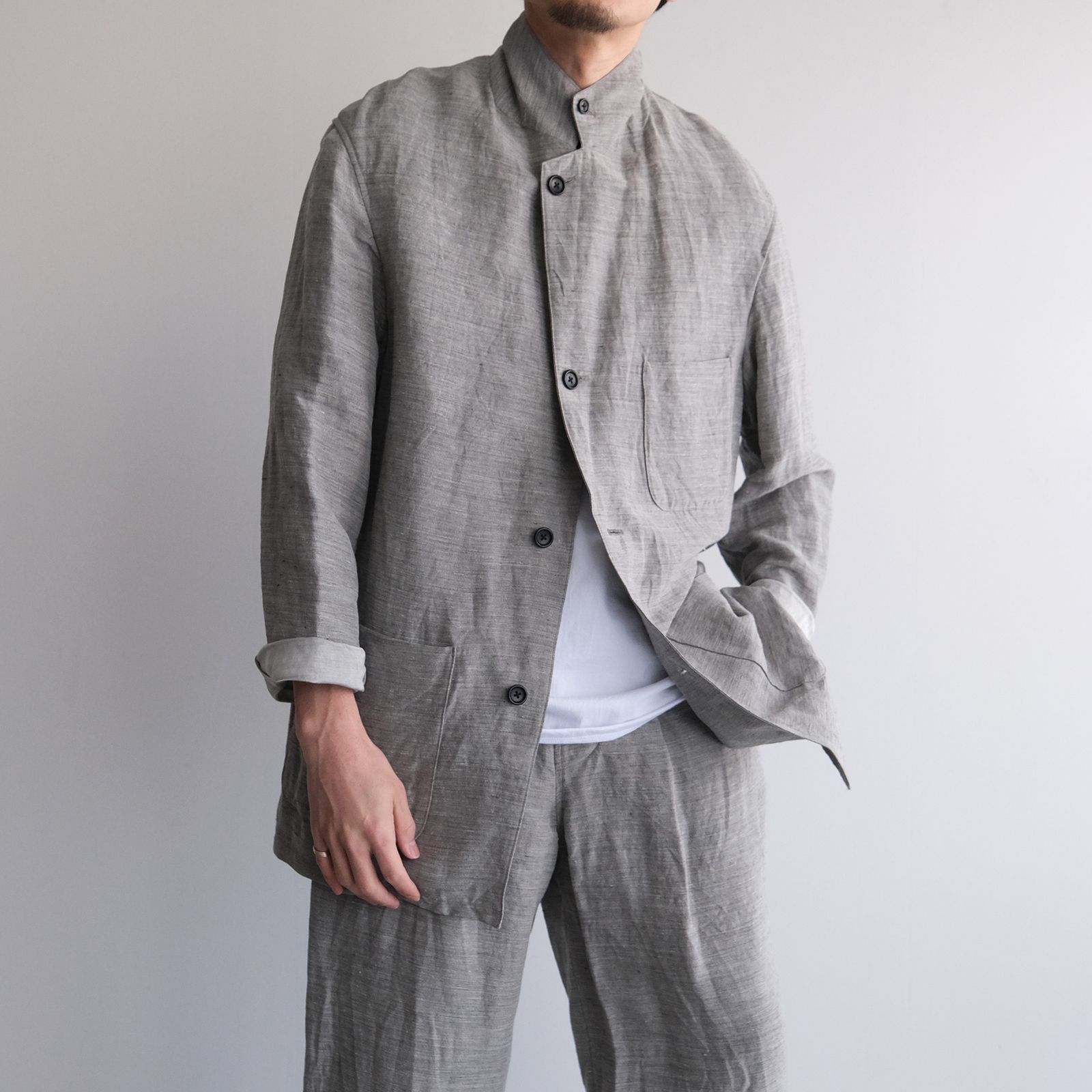 Linen Cupro Back Satin Work Jacket -ジャケット-（Gray / グレー）GM261-20370