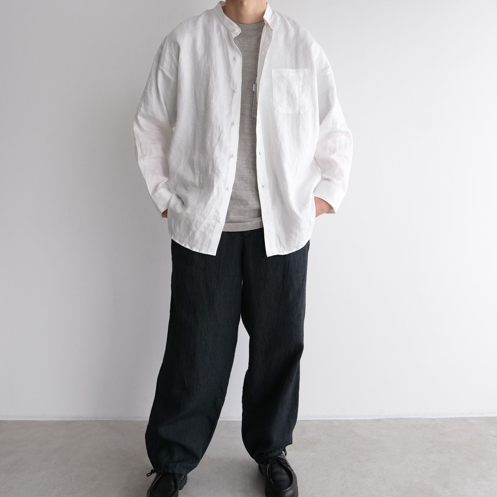 66L リネン高密度綾シャツ -シャツ-（White / ホワイト）