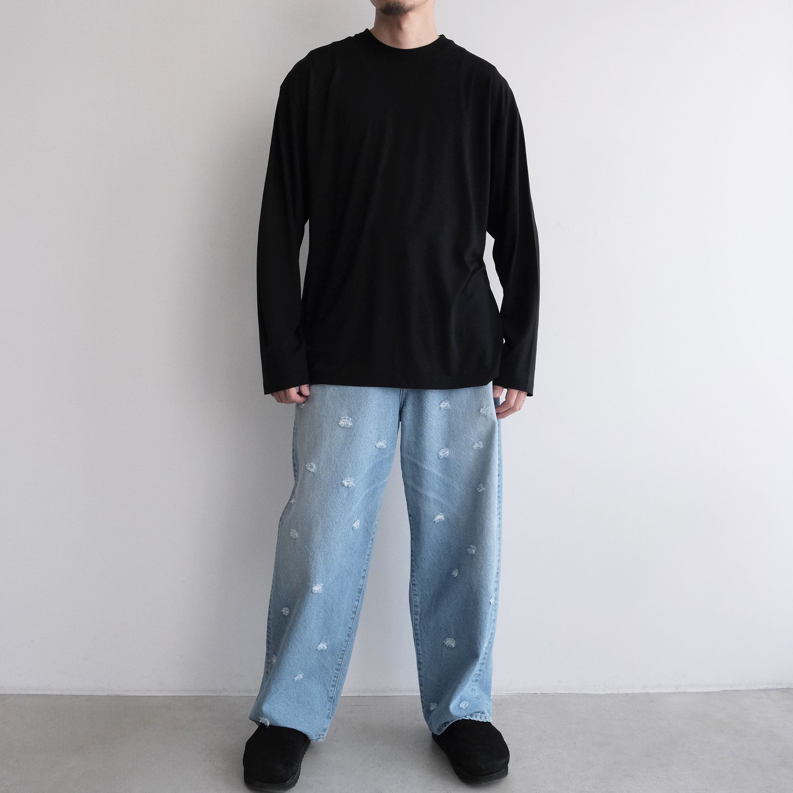 Royal Wool Jersey Loose Fit Long Sleeve T-Shirt -Tシャツ-（Black / ブラック）