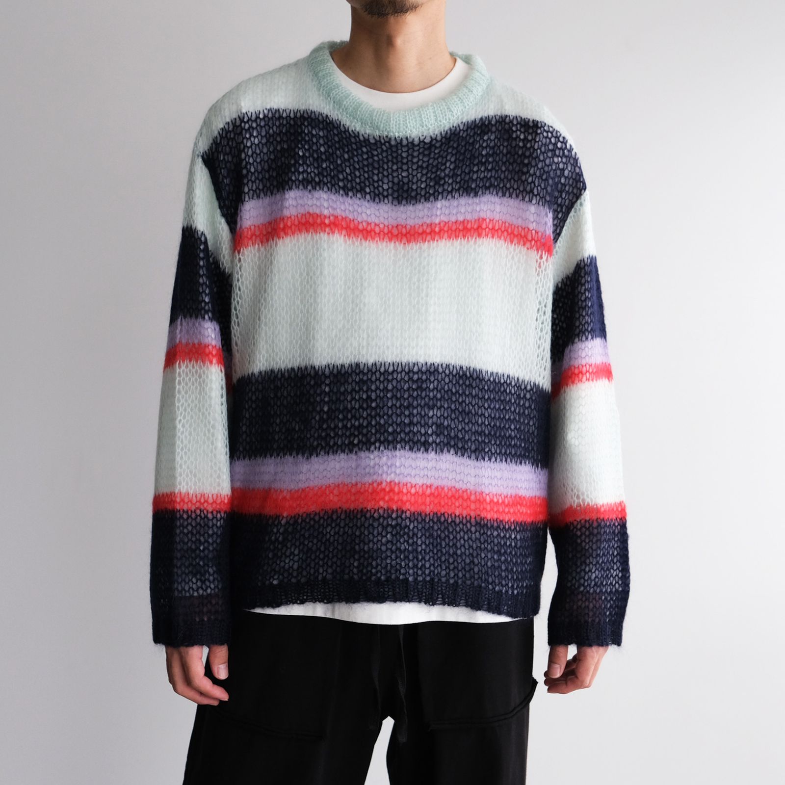 URU - Crew Neck Knit -ニット-（Navy×Mint / ネイビー×ミント） | STACK STORE