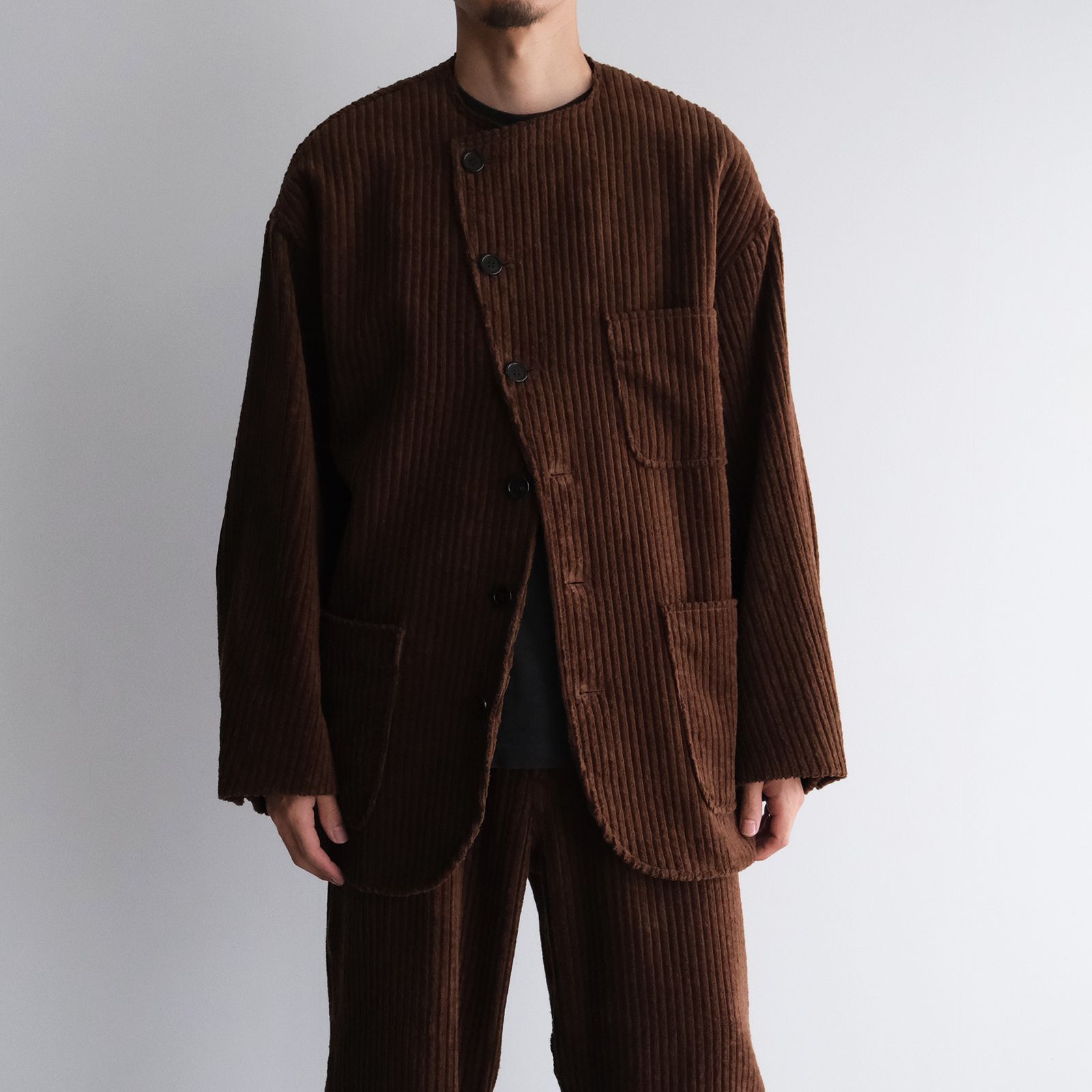 Corduroy Collarless Jacket -ジャケット-（Brown / ブラウン）