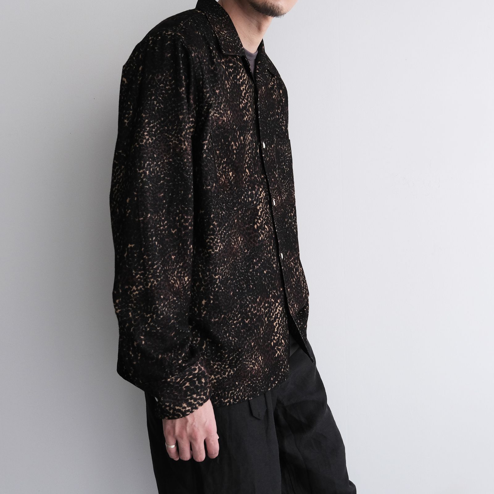 Leopard Flannel Open Collar Shirt -シャツ-（Brown / ブラウン）