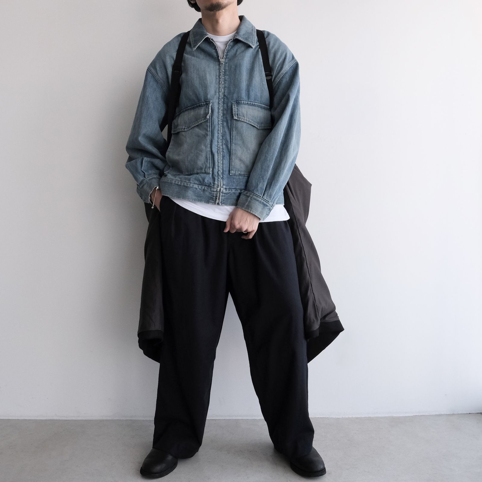 Light Melton Oversized Coat -コート-（Black / ブラック）GU263-10420B